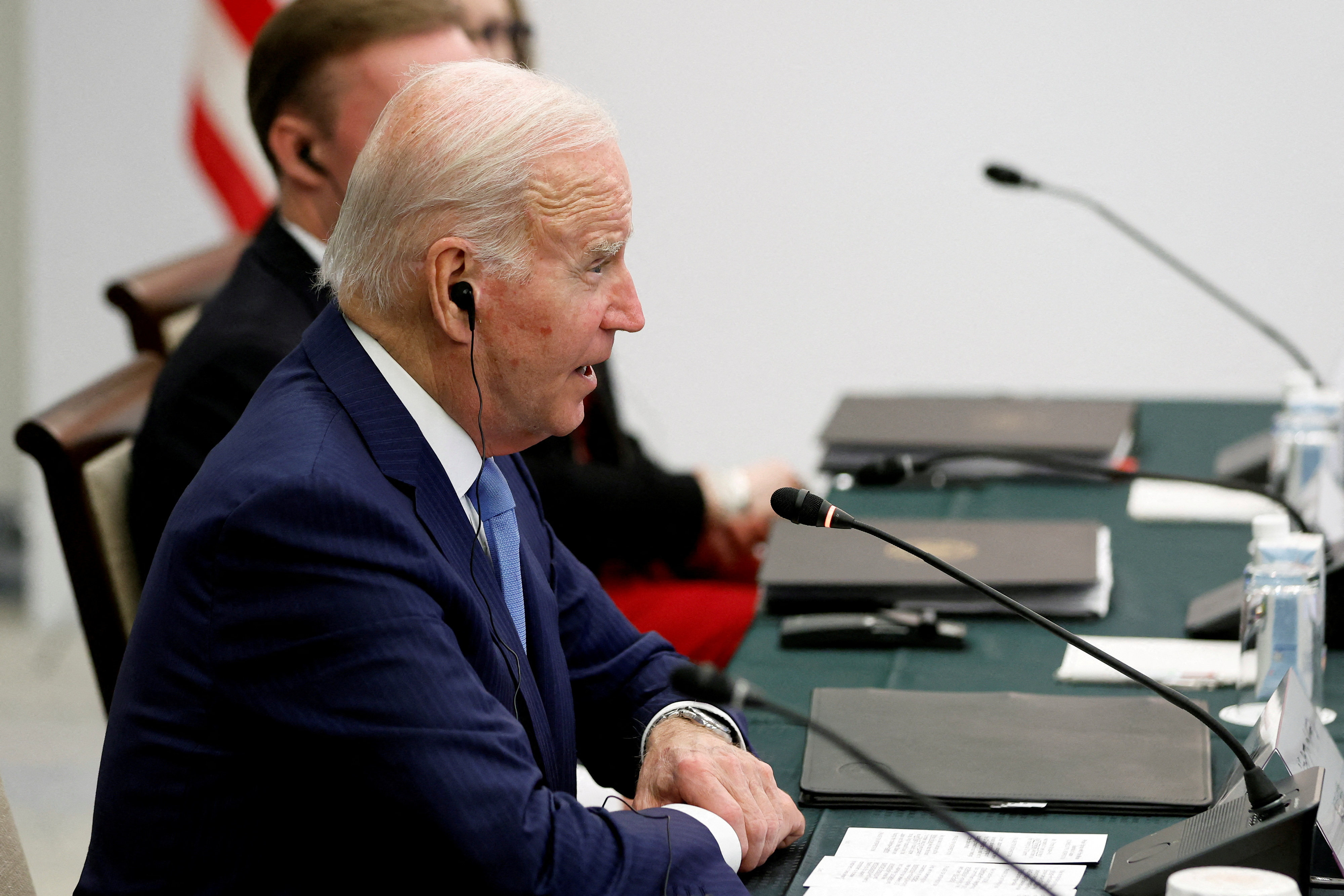 US President Joe Biden speaks during a meeting on Thursday in Hiroshima, Japan, ahead of the Group of 7 summit. Photo: Reuters