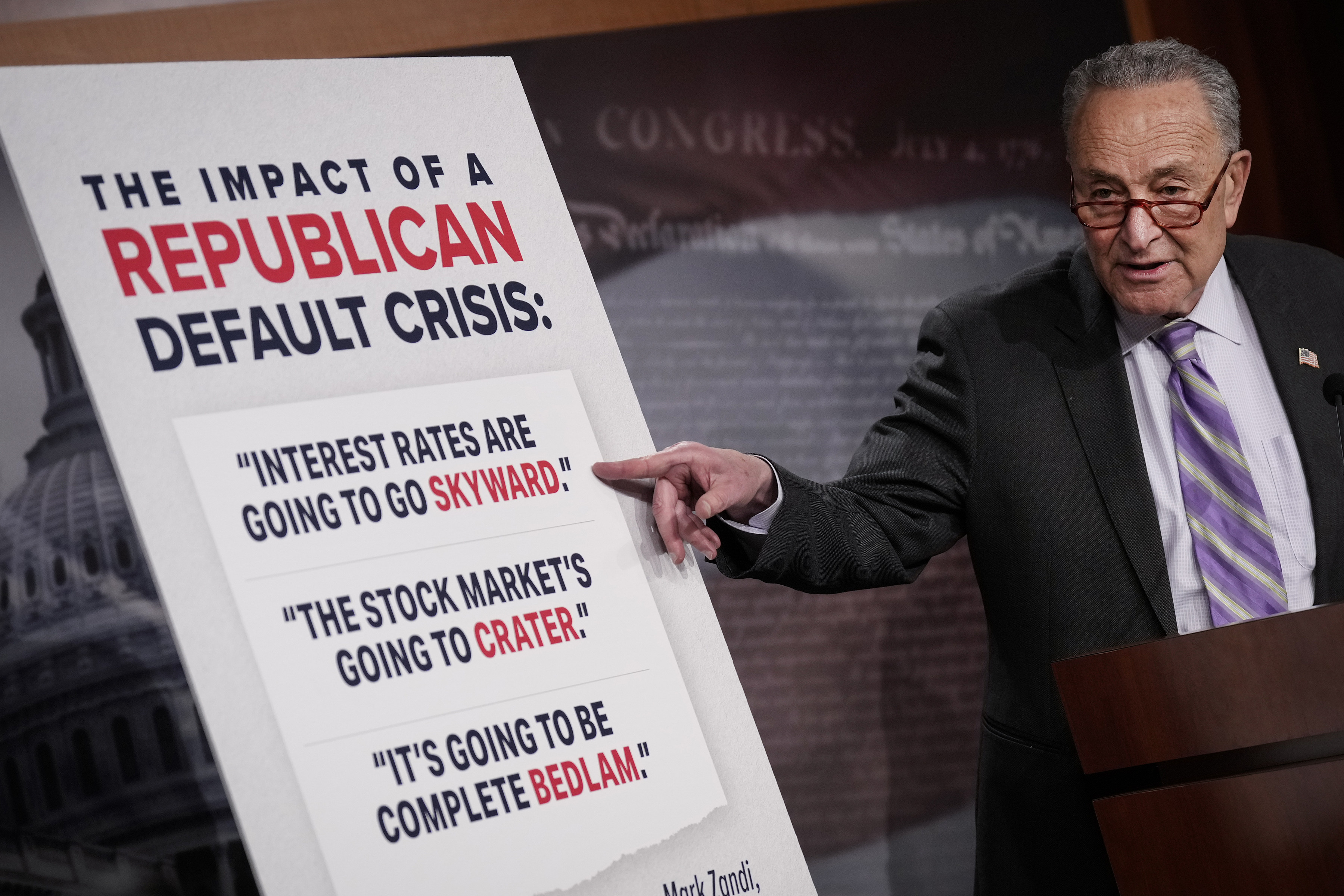 Senate Majority Leader Chuck Schumer speaks during a news conference at the US Capitol in Washington on February 2. Schumer criticised House Republicans for what he called brinkmanship and irresponsibility over the debt ceiling. Photo: Getty Images