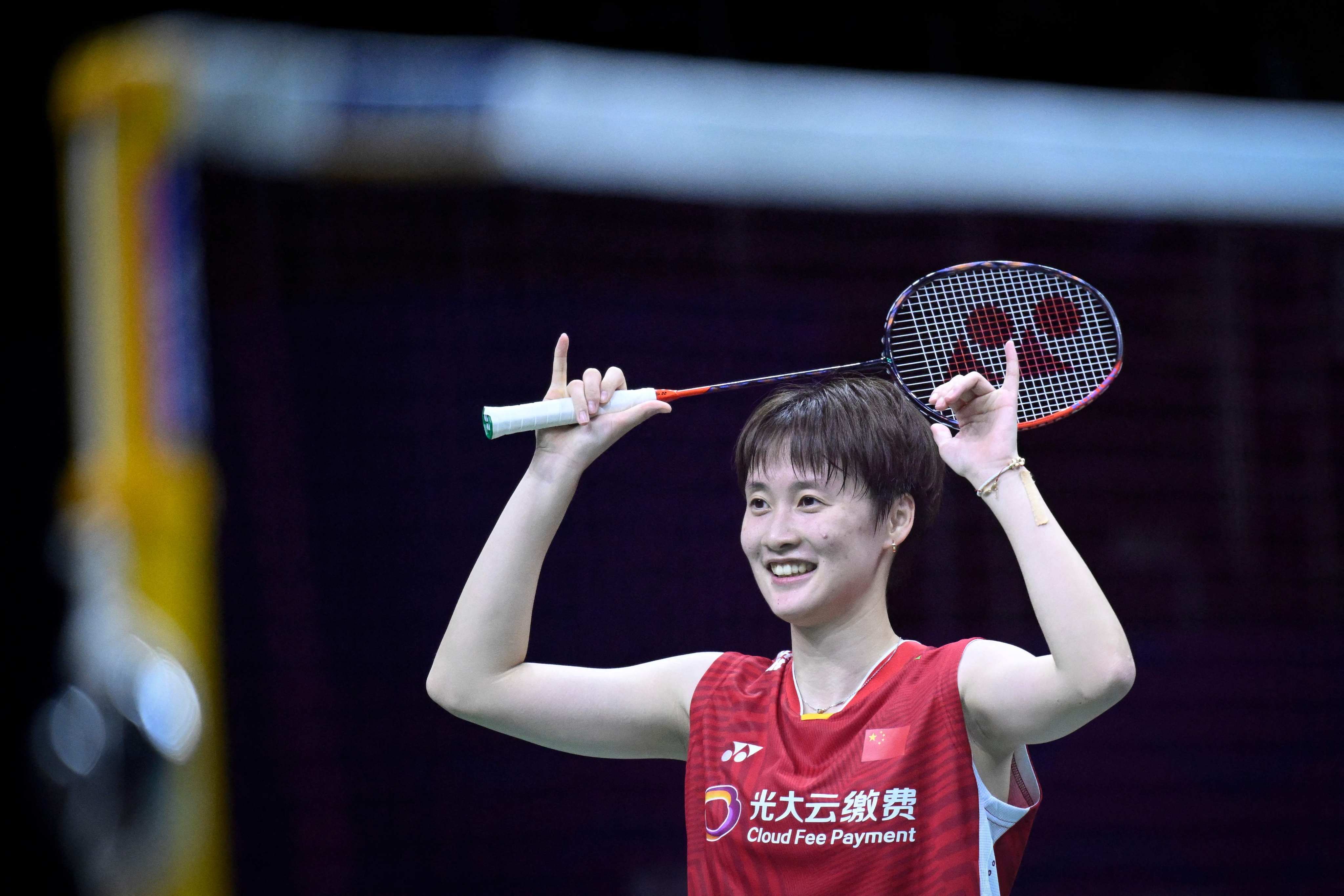 China’s Chen Yufei celebrates her victory over Indonesia’s Gregoria Mariska Tunjung during their women’s singles quarter-final match at the 2023 Sudirman Cup. Photo: AFP