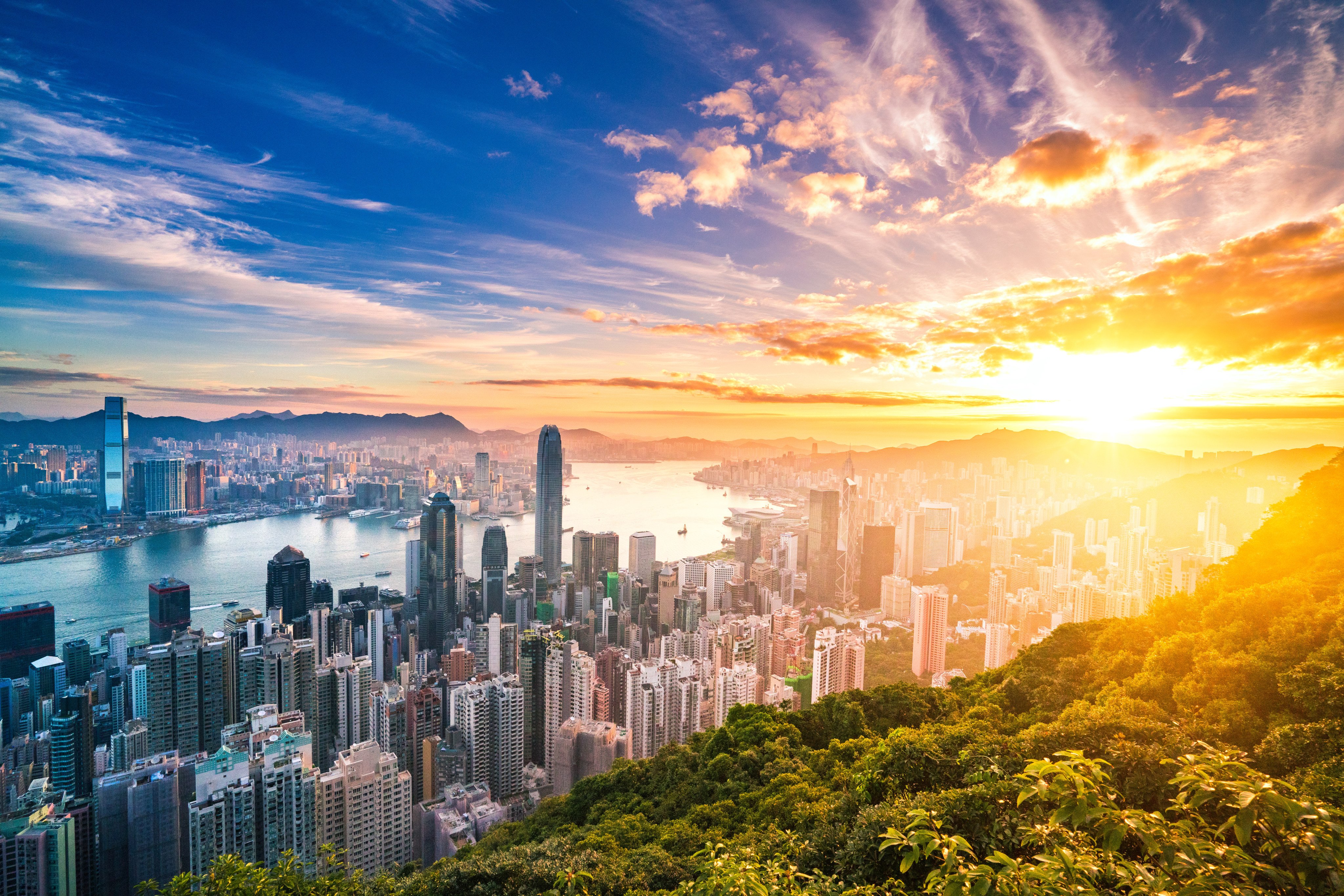 The Hong Kong skyline at sunrise. Hong Kong is still a safe, well-connected, vibrant and dynamic place to live, work and visit. Photo: Getty Images/iStockphoto