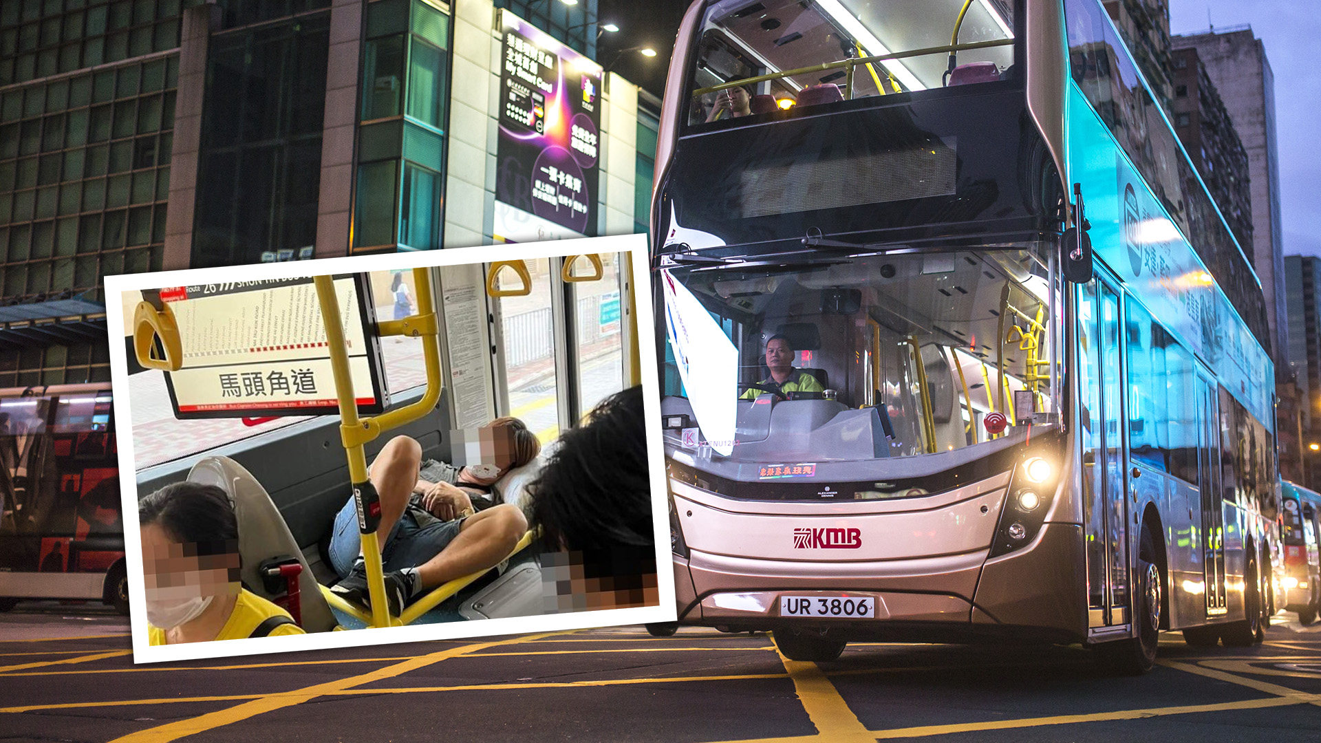 Hong Kong social media has been abuzz about a photo of a passenger asleep on the luggage rack of a double-decker bus in the city. Photo: SCMP composite/Facebook/@HKroad