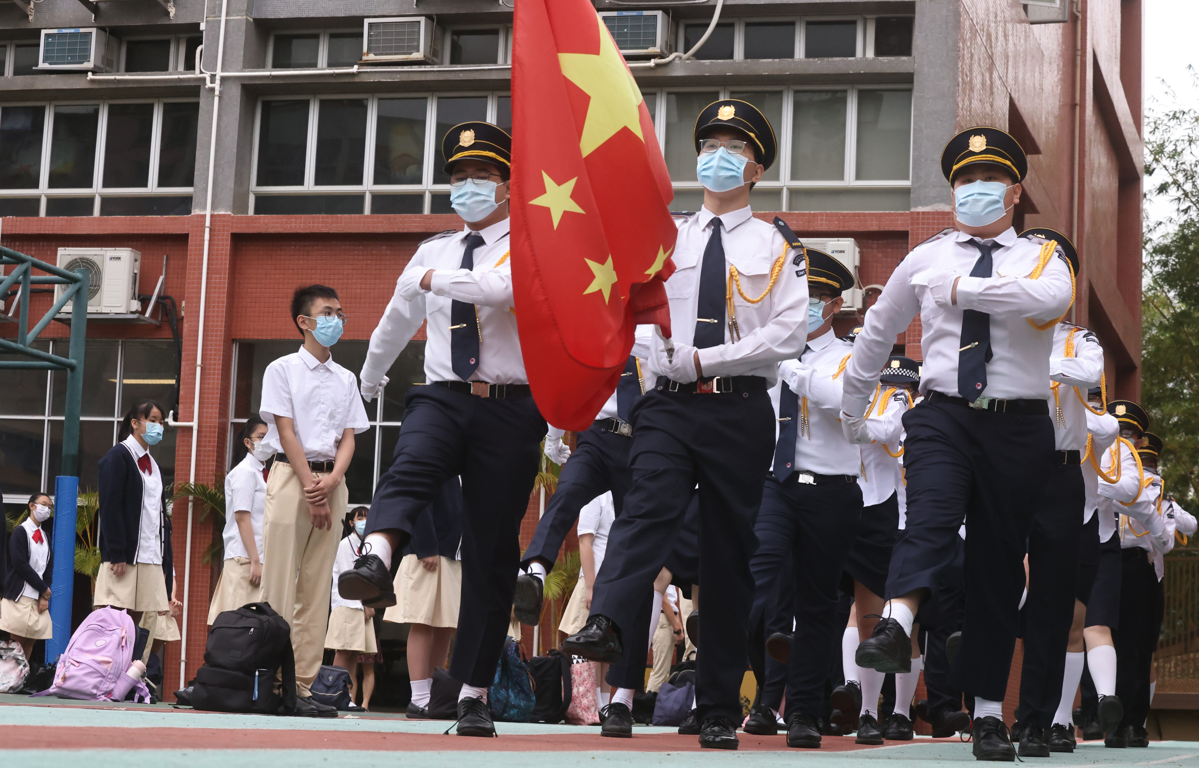 Students at Gertrude Simon Lutheran College in Yuen Long celebrate a previous National Security Education Day. Photo: K.Y. Cheng