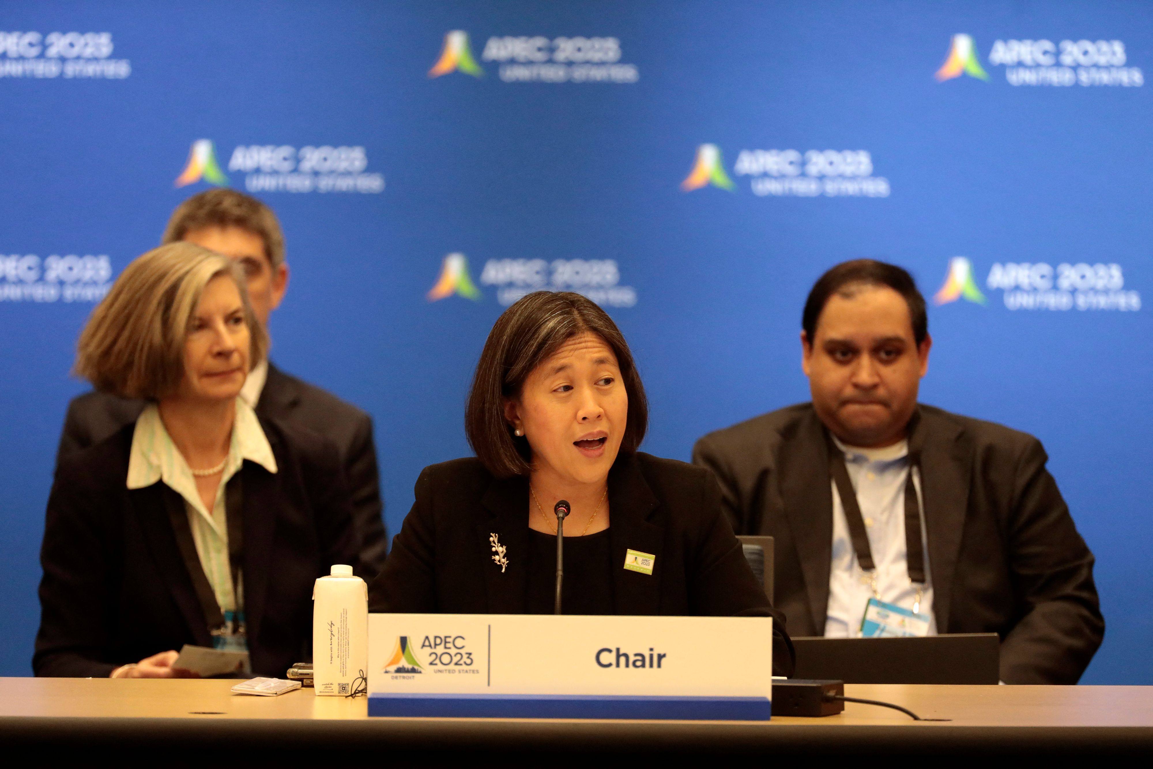 US Trade Representative Katherine Tai speaks in Detroit on Thursday. Photo: AFP