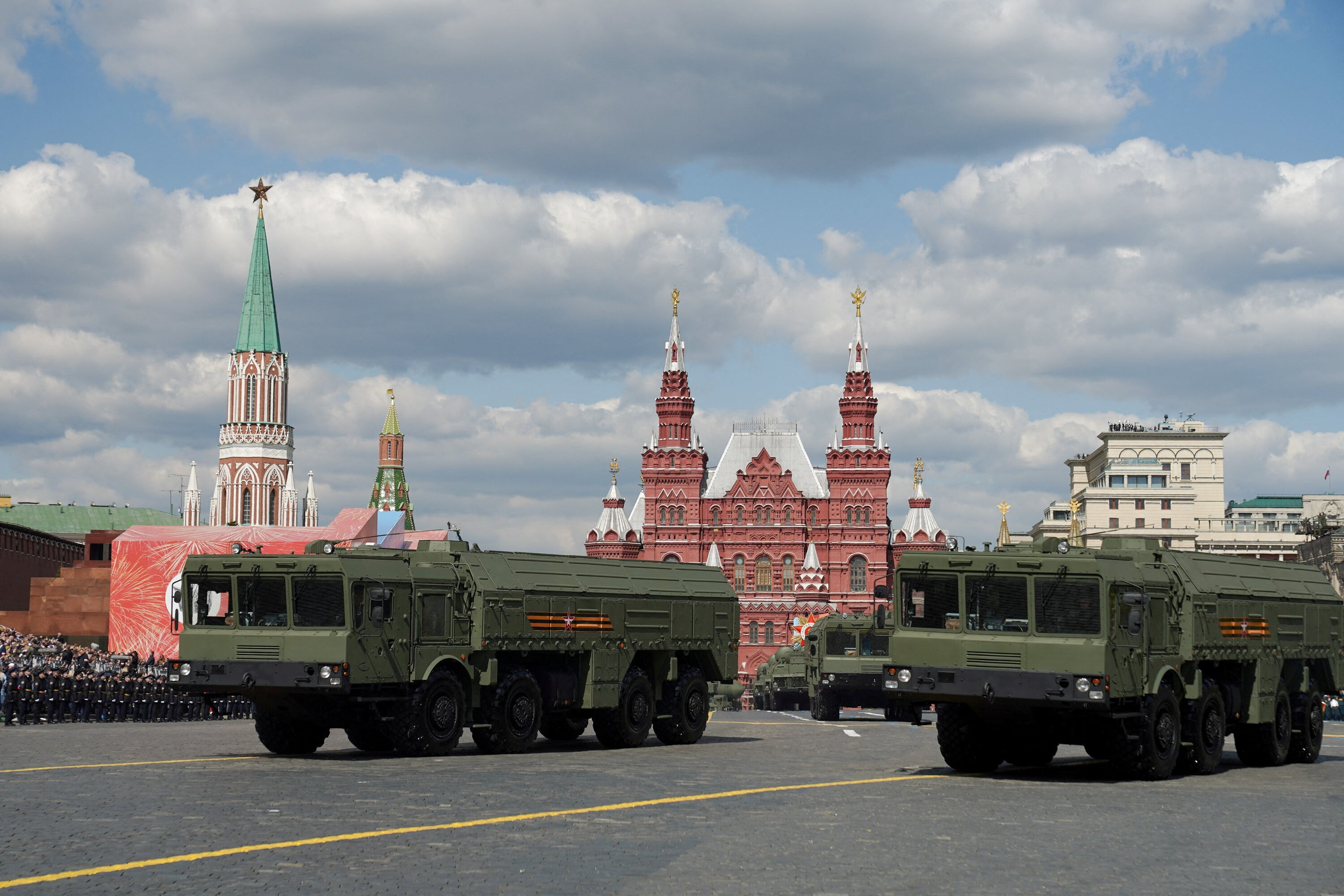 Russian Iskander-M missile launchers take part in the Victory Day military parade in Moscow’s Red Square on May 9. Photo: Moscow News Agency via Reuters