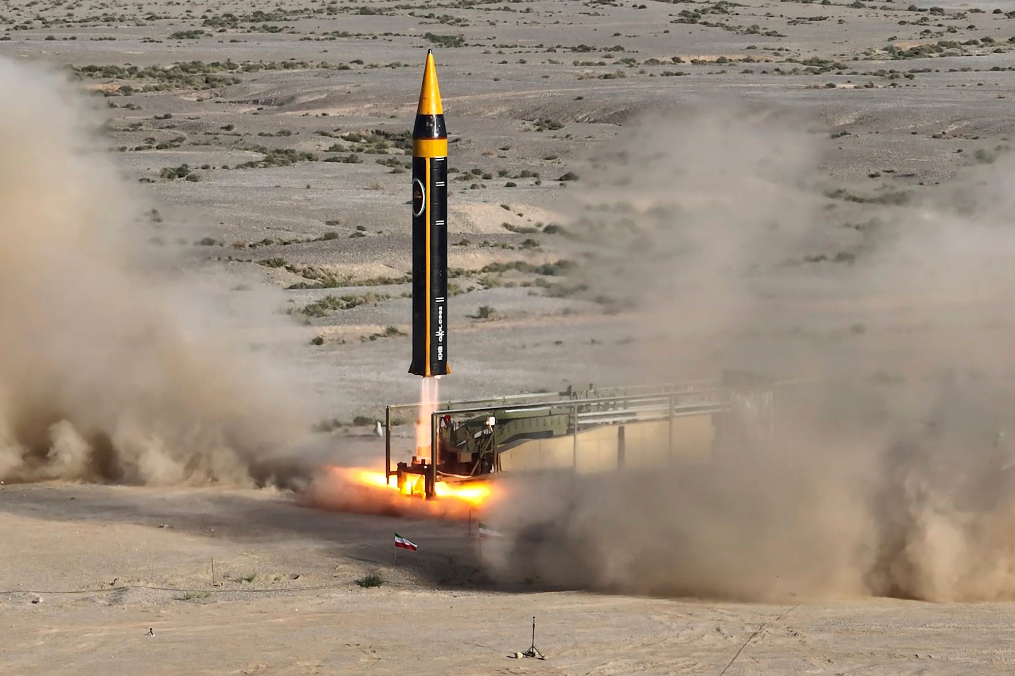 A Khorramshahr 4 missile is launched at an undisclosed location in Iran. Photo: Iranian defence ministry via AP