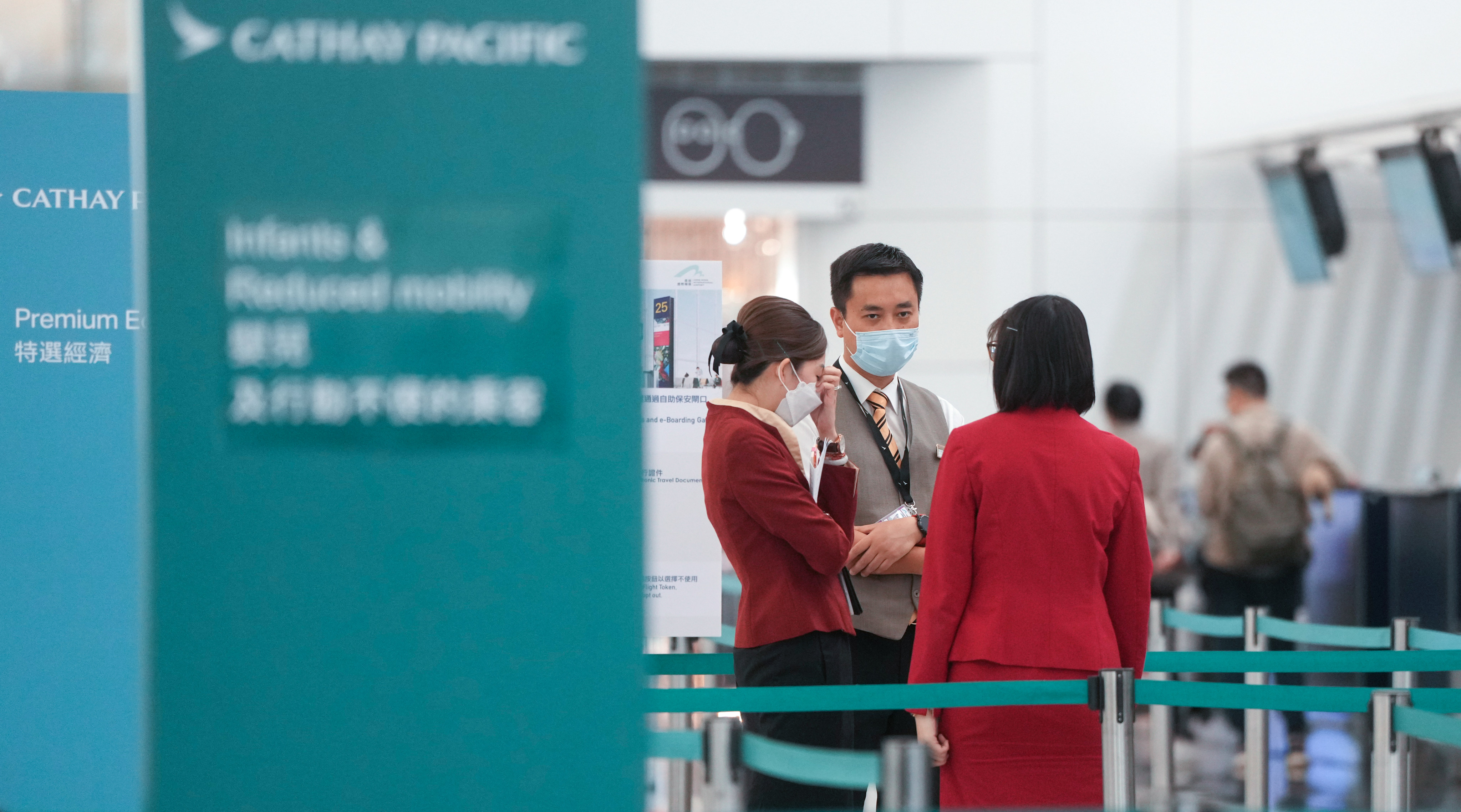 Cathay Pacific Airways staff are seen at Hong Kong International Airport on May 23. The Cathay Flight Attendants’ Union has been criticised for attributing the recent bad behaviour to low morale. Photo: Sam Tsang