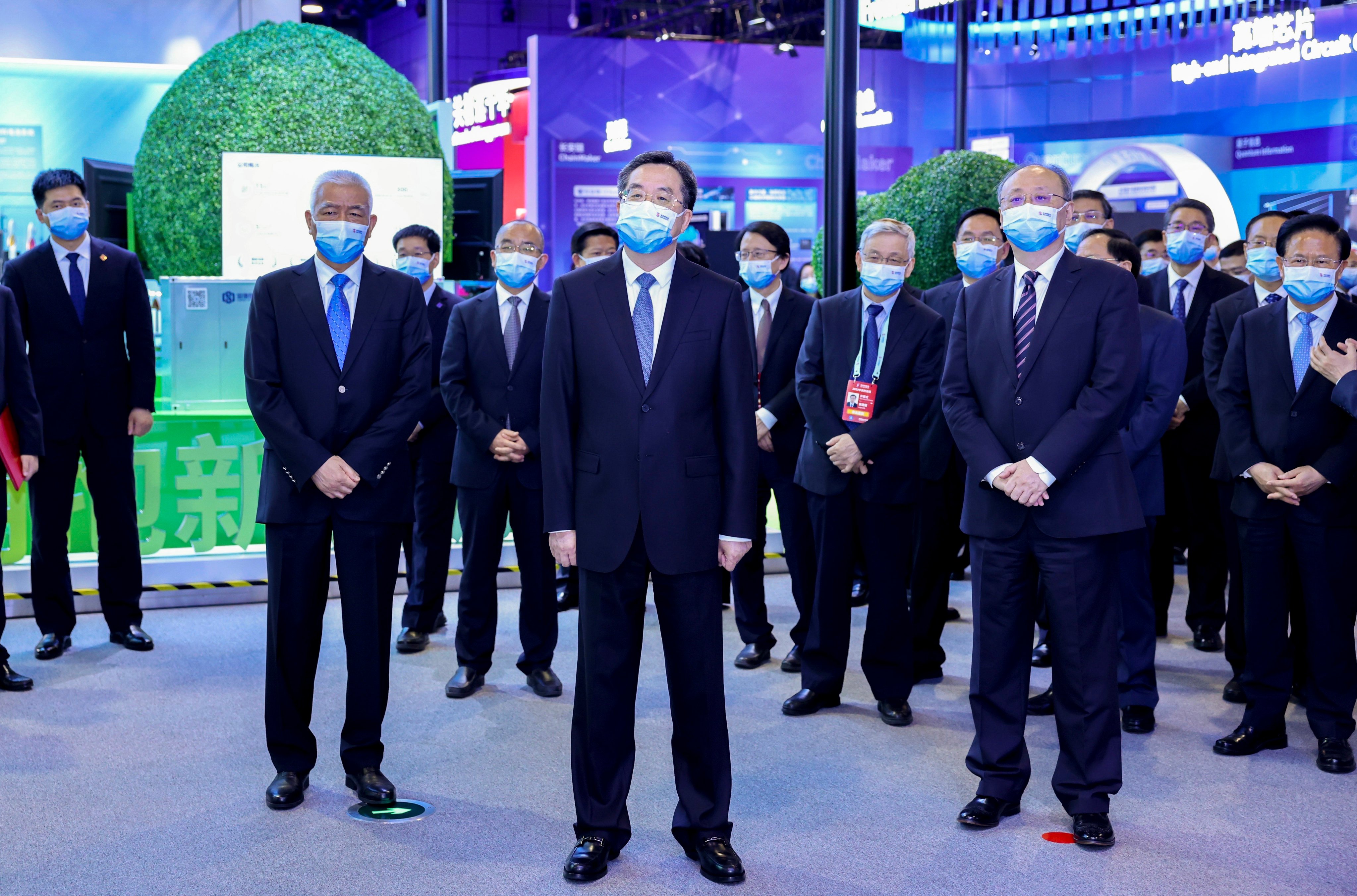 Chinese vice-premier Ding Xuexiang (centre) at the Zhongguancun Forum, which focuses on China’s technology development. Photo: Xinhua