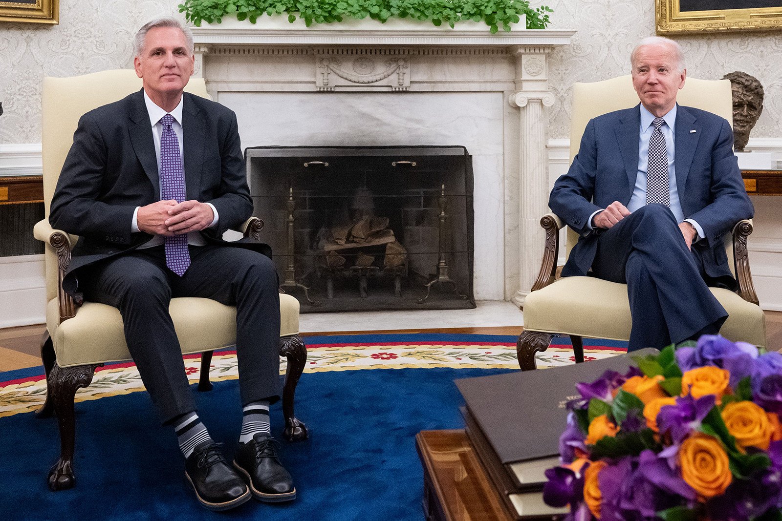 US President Joe Biden and House Speaker Kevin McCarthy in the Oval Office of the White House in Washington on May 22. Photo: AFP via Getty Images / TNS