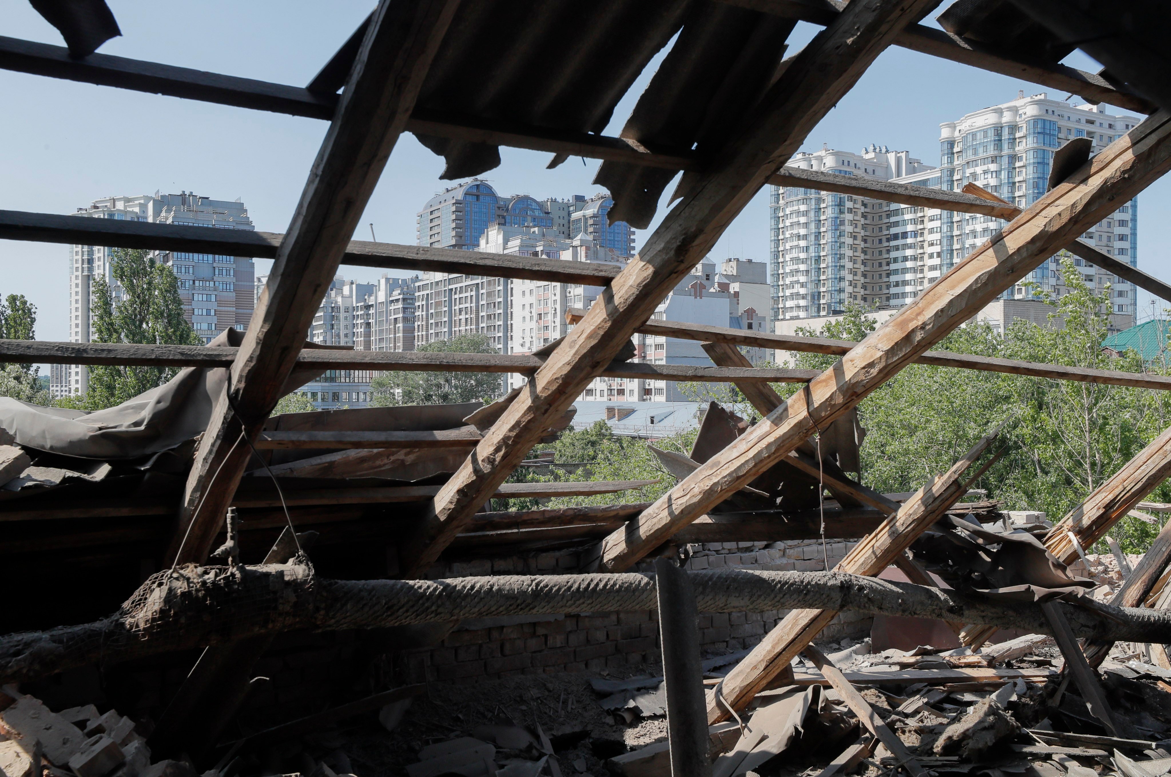 A view of damage to a residential building in Kyiv on Sunday after a massive attack on the Ukrainian capital by dozens of drones. Photo: EPA-EFE