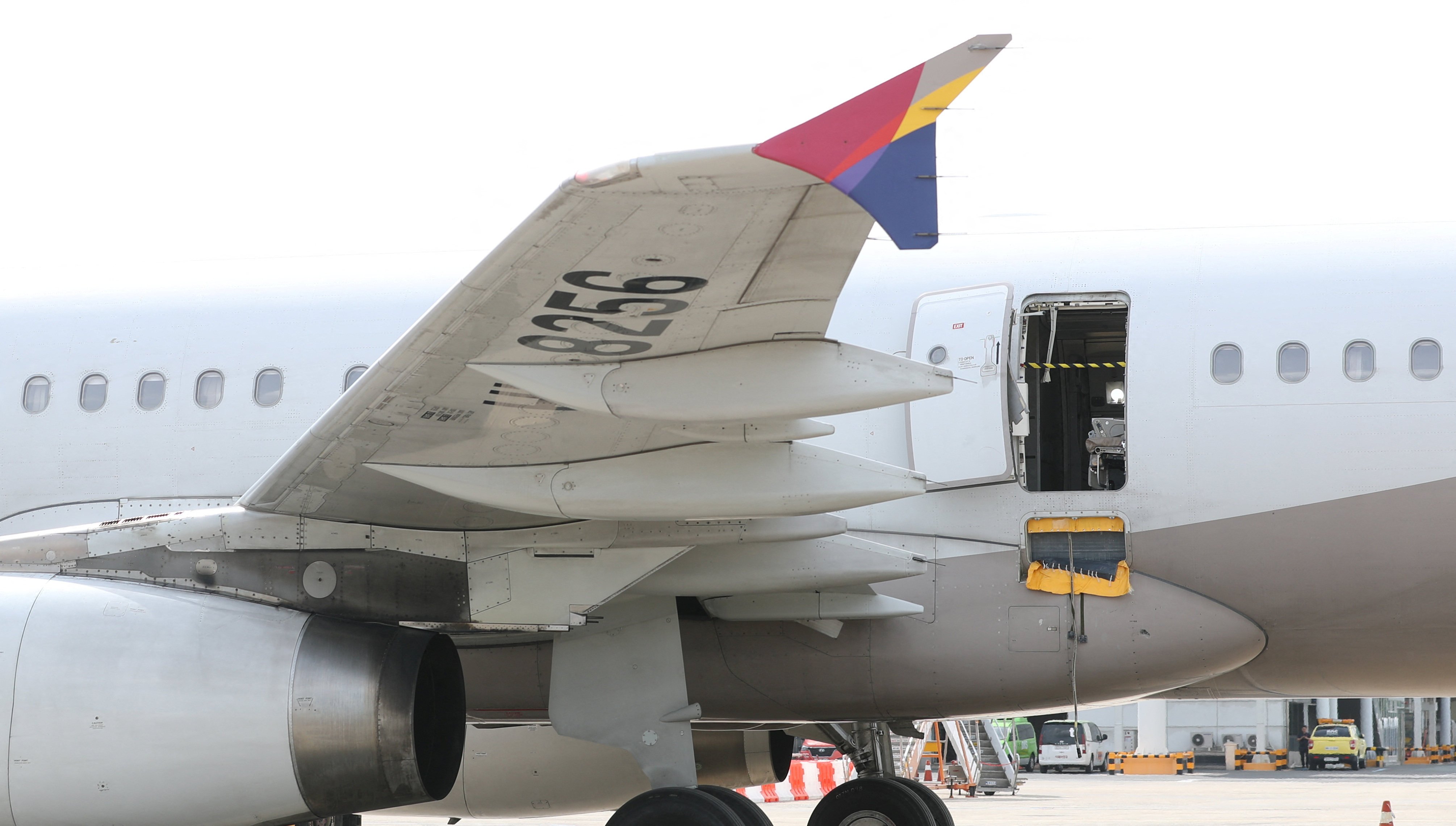 An Asiana Airlines plane is parked after an emergency landing at Daegu airport on May 26. Photo: Yonhap via Reuters