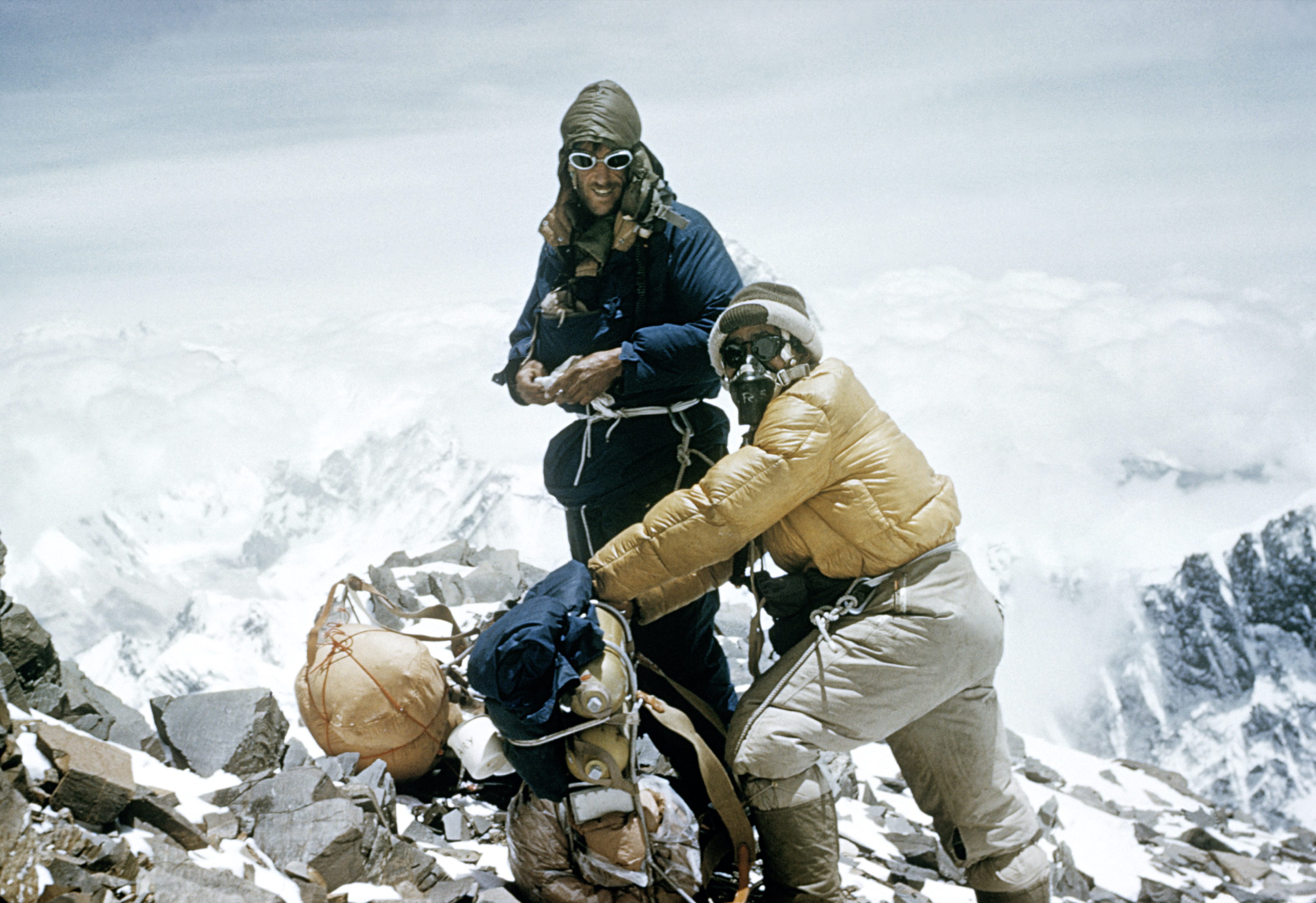 Edmund Hillary and Tenzing Norgay on their climb to the top of Everest in May 1953. What might the men think of the overcrowding on the mountain now? Photo: Alfred Gregory, Royal Geographic Society