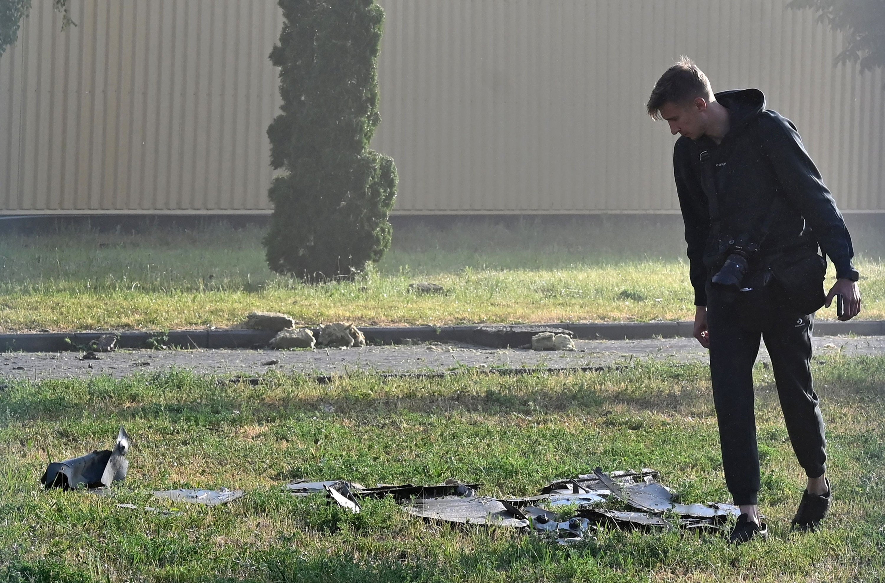 The remains of a drone in Kyiv, Ukraine on Sunday. Photo: TNS
