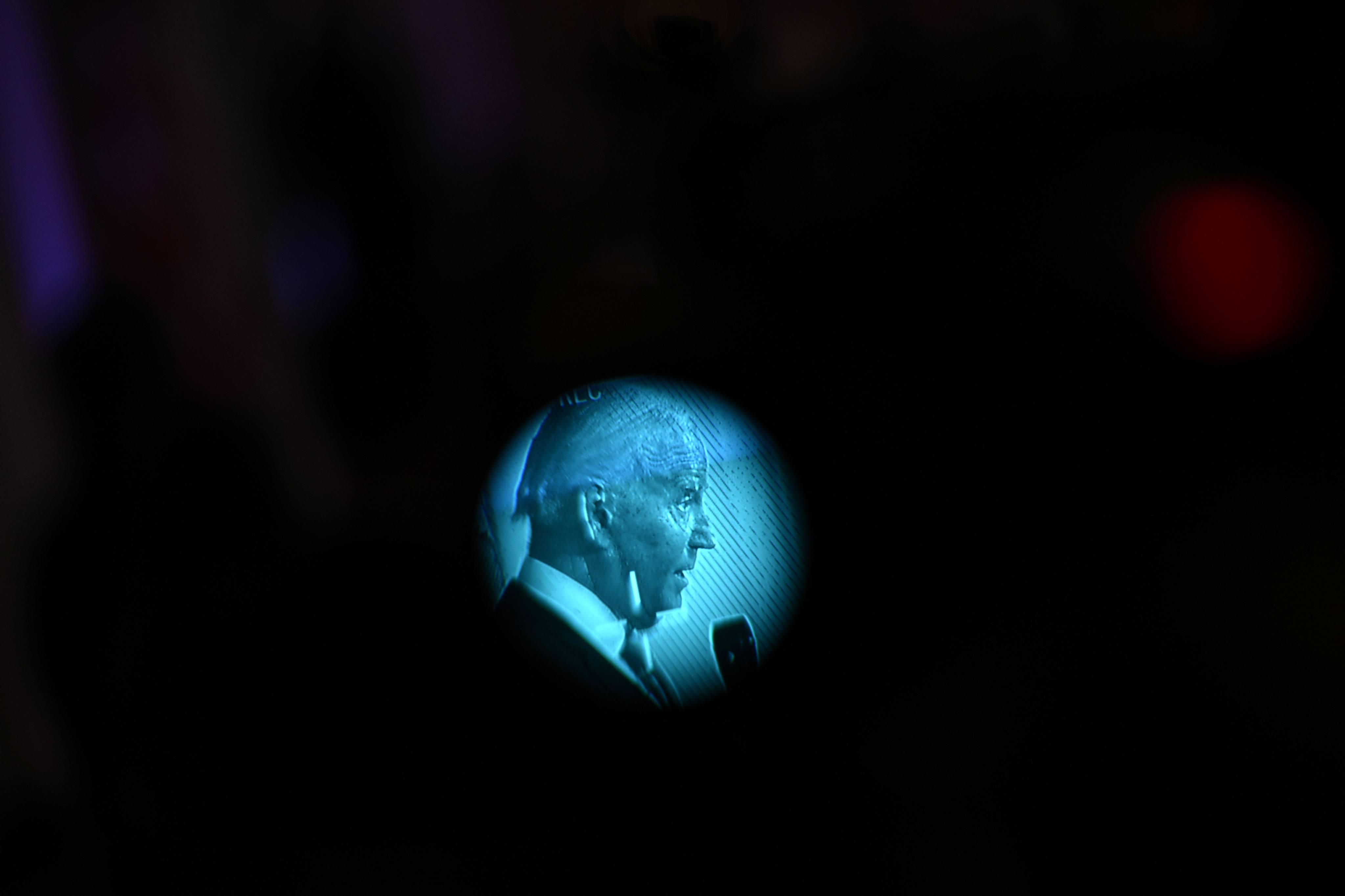 A real photo of US President Joe Biden, as seen through the viewfinder of a video camera. Much of the US population is already deeply distrustful of establishment media. Photo: AFP