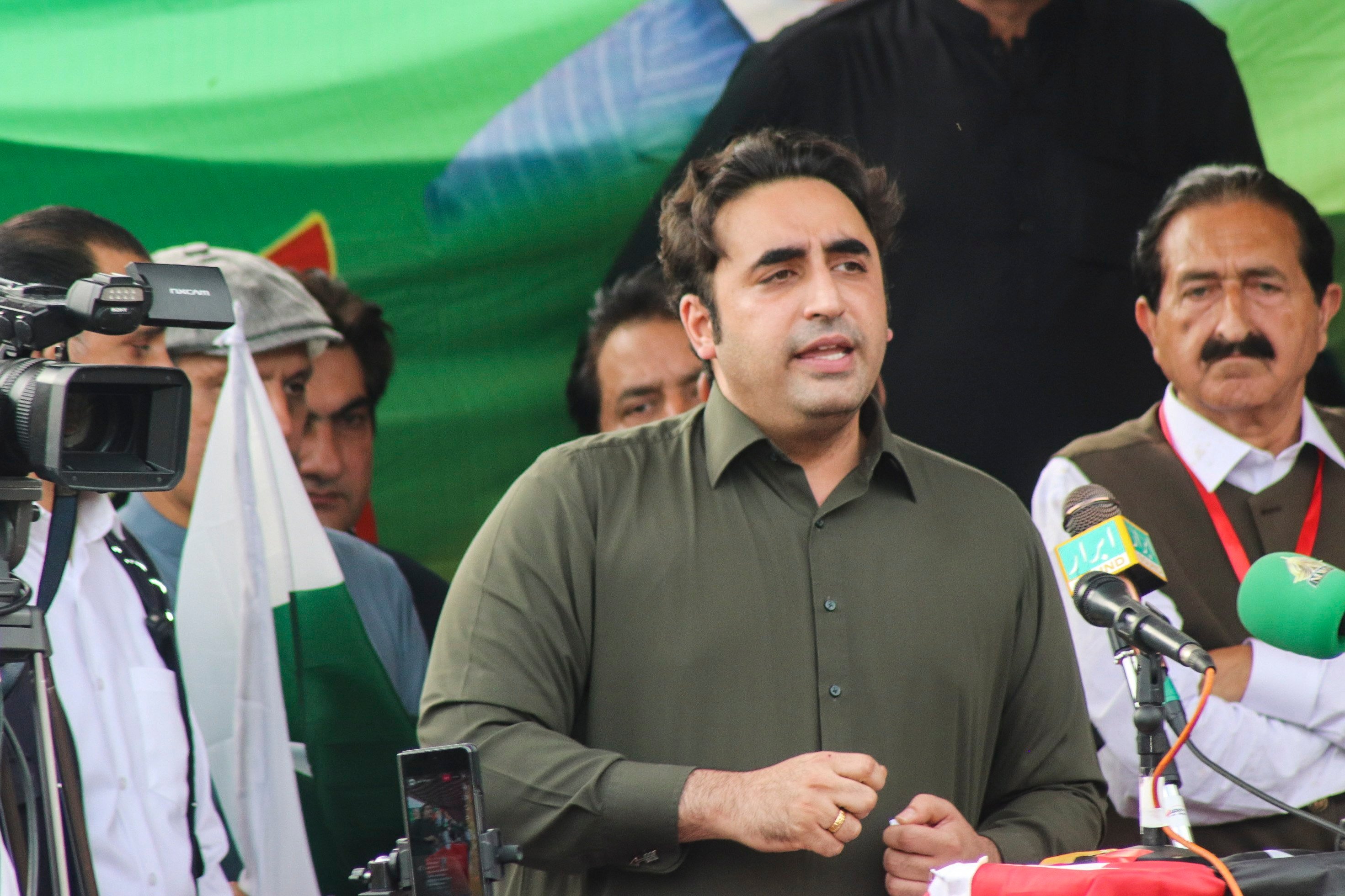 Pakistani Foreign Minister Bilawal Bhutto Zardari (centre) during an event in Bagh, Pakistani-administered Kashmir region, on May 23. Photo: EPA-EFE