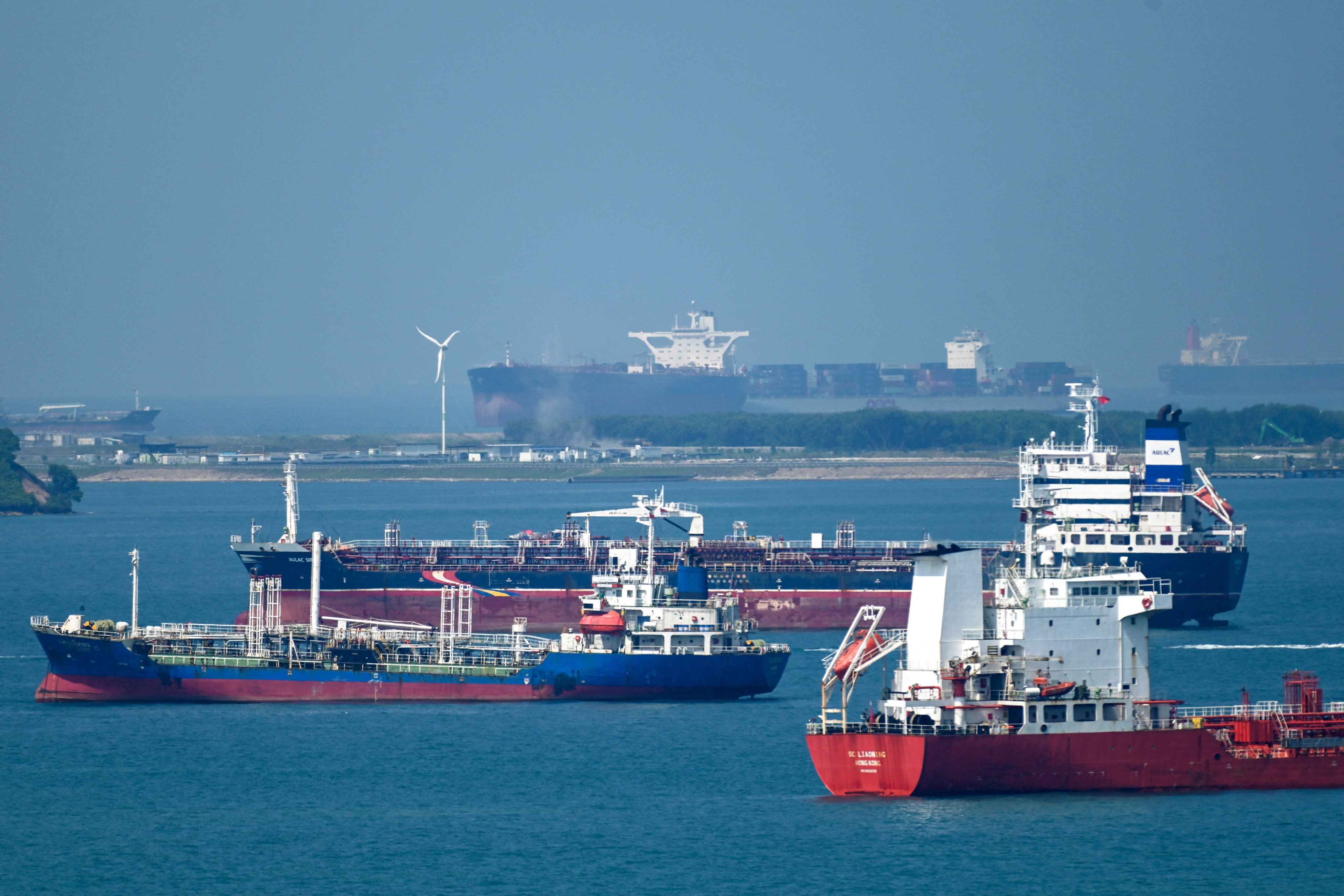 Oil tankers and other vessels are seen anchored off of Singapore in April. That month saw the city state make nine detentions for failing safety inspections, the most for any month since at least 2010. Photo: AFP