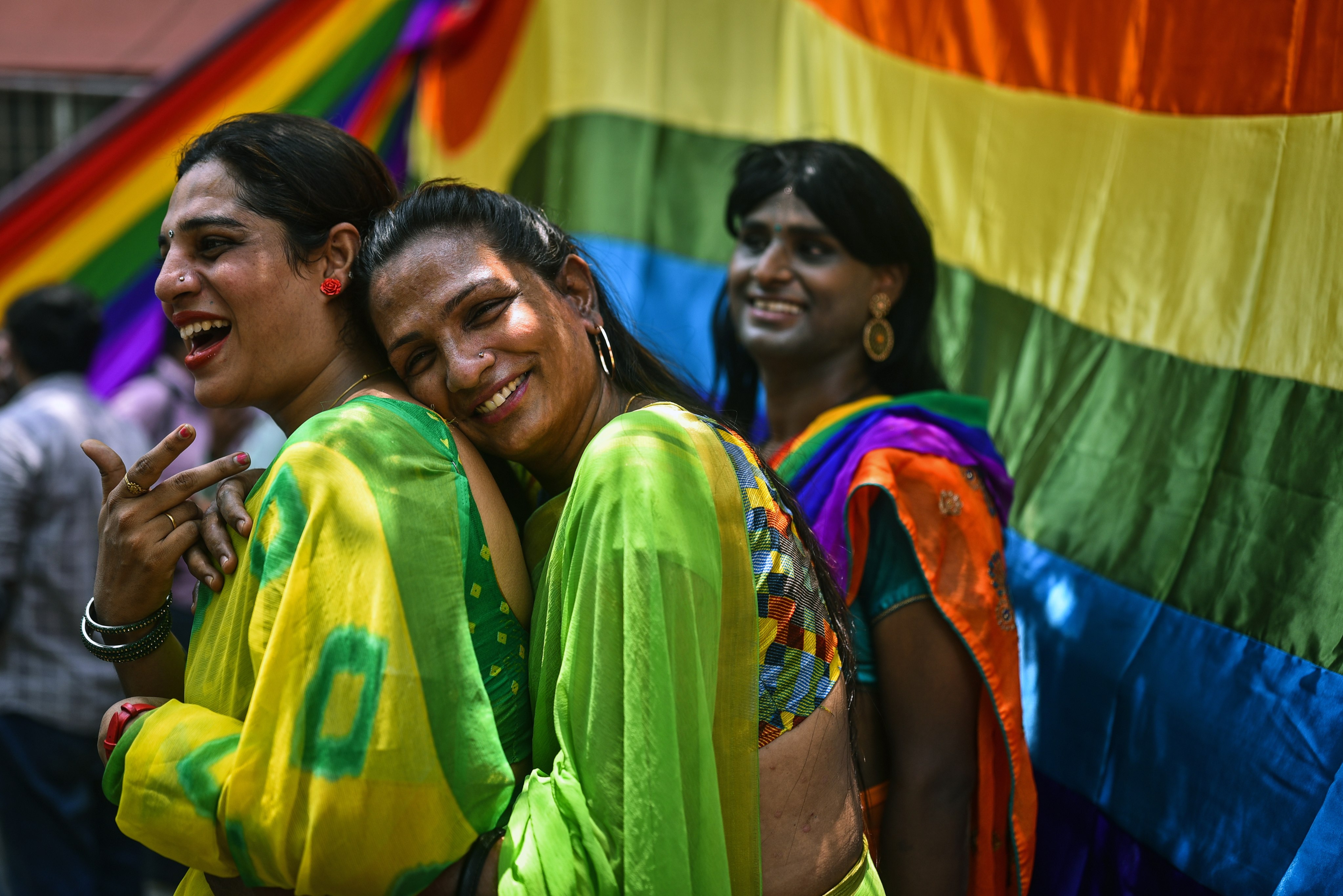 Members and supporters of the LGBTQ community celebrate the opening ceremony of rainbow pride month in Chennai, India. Photo: EPA-EFE