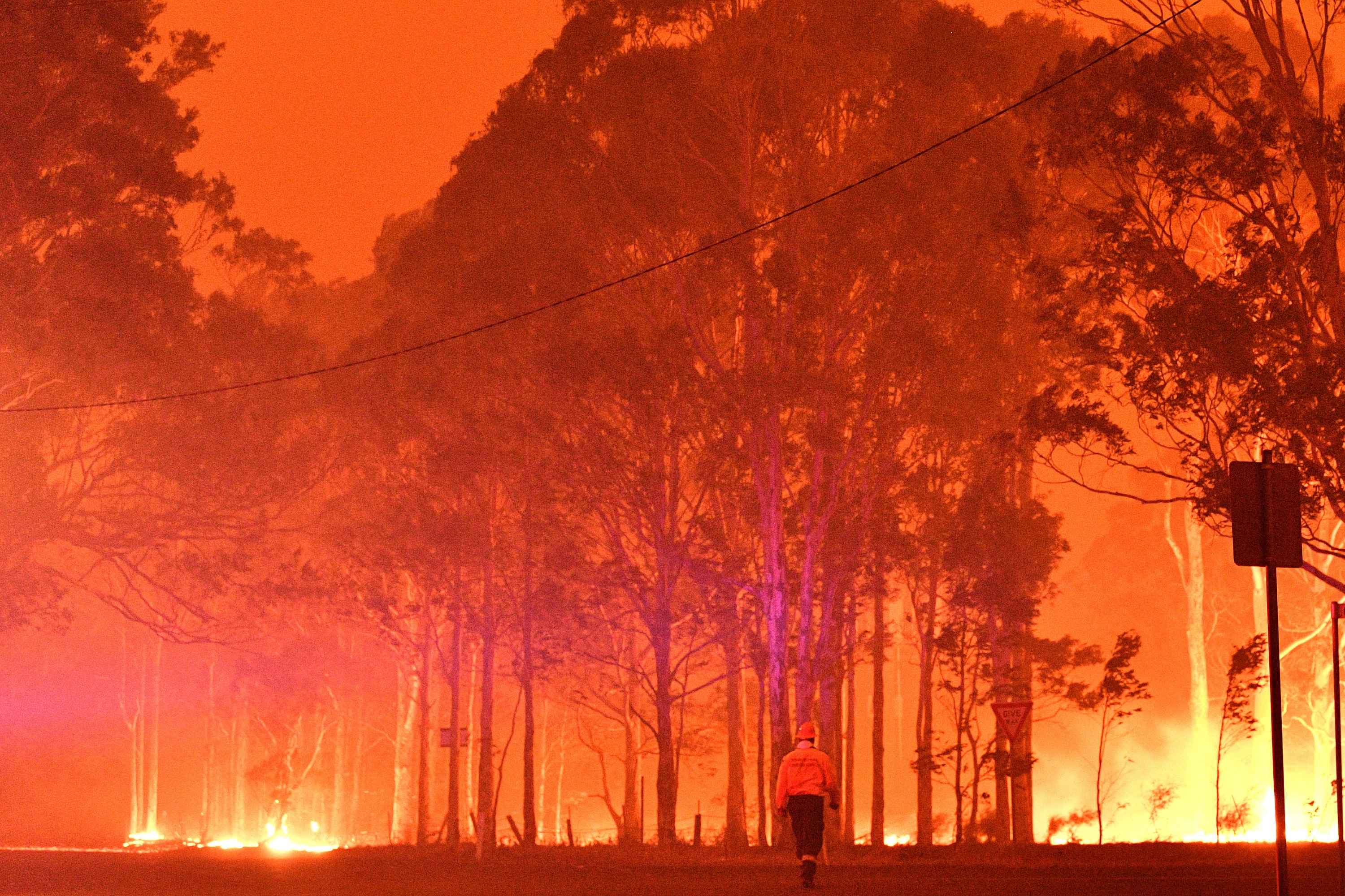 A firefighter during a battle against bushfires in Australia. Photo: AFP