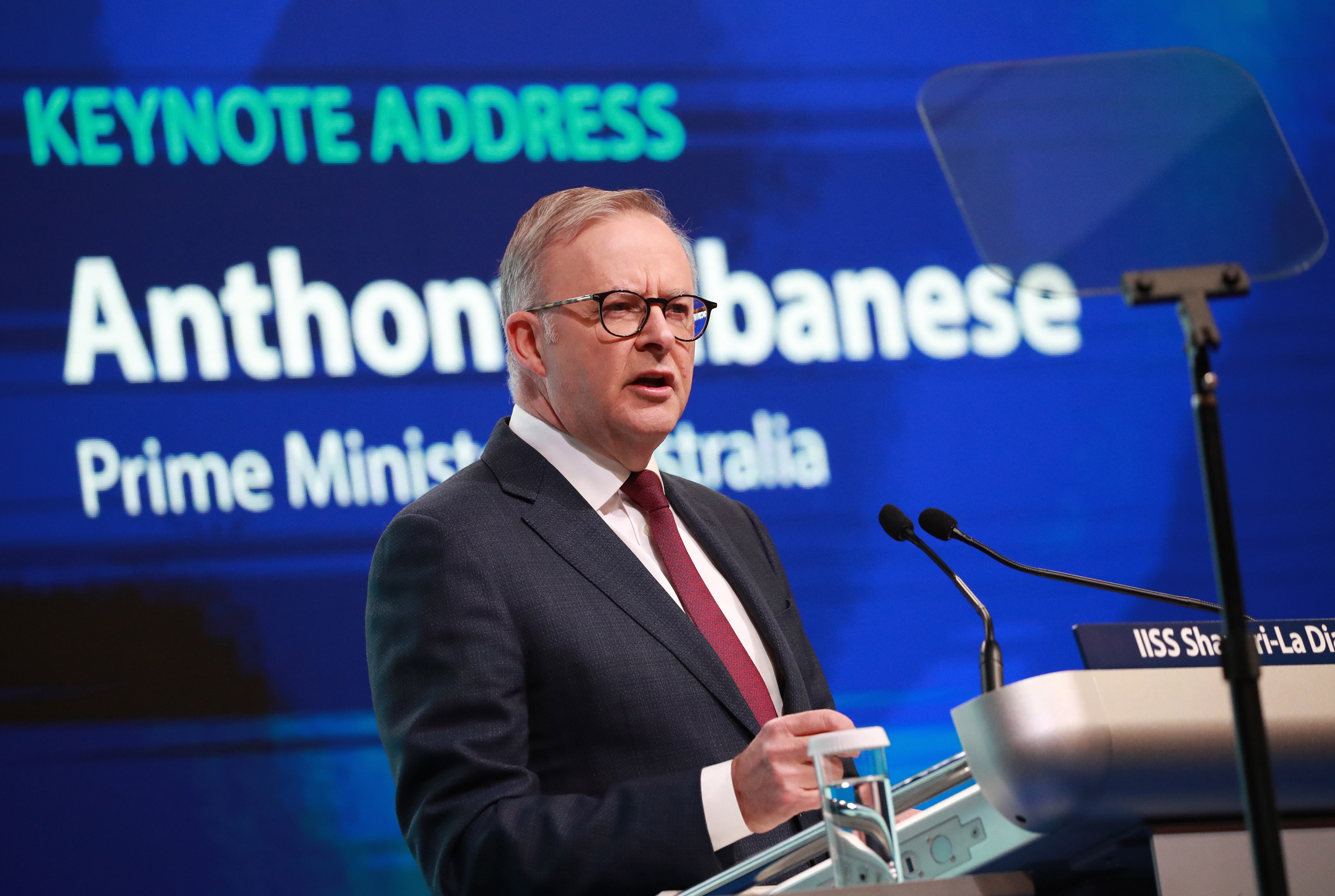 Australian PM Anthony Albanese delivers his keynote speech at the Shangri-La Dialogue. Photo: EPA-EFE