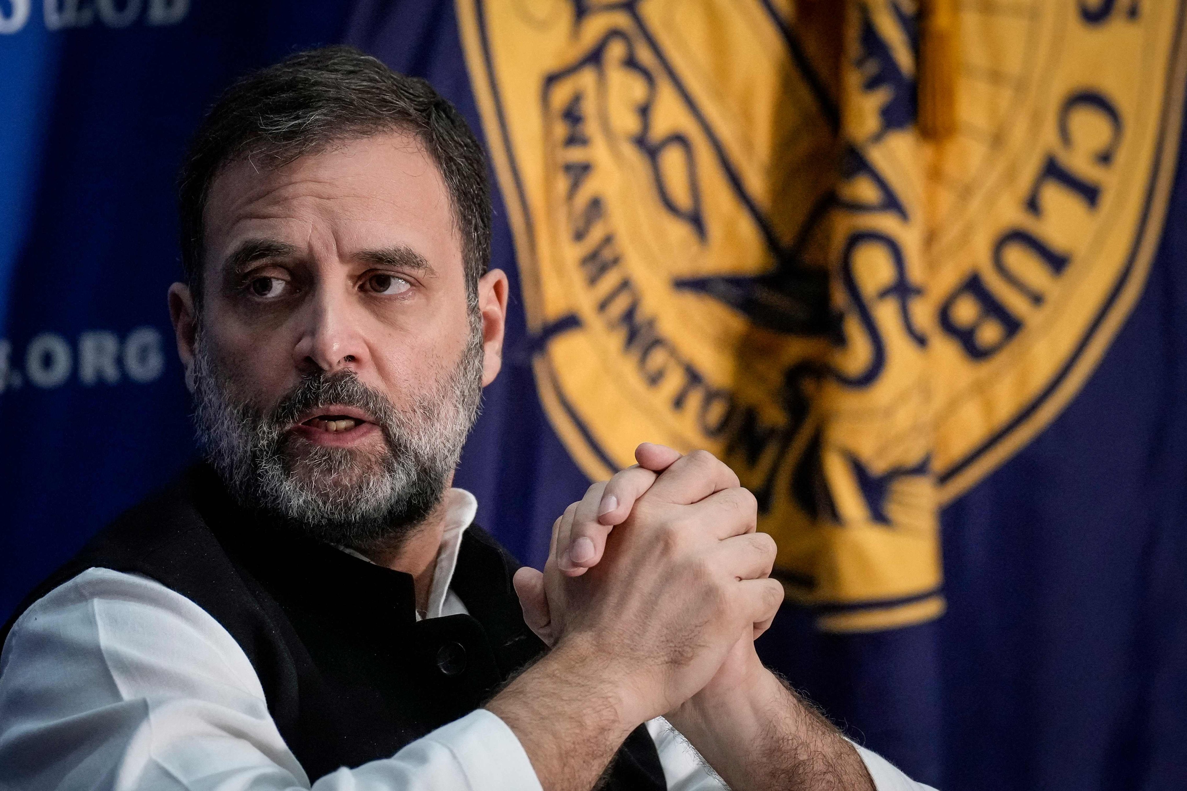 Indian opposition leader Rahul Gandhi speaks at the National Press Club in Washington on Thursday. Photo: Getty Images via AFP
