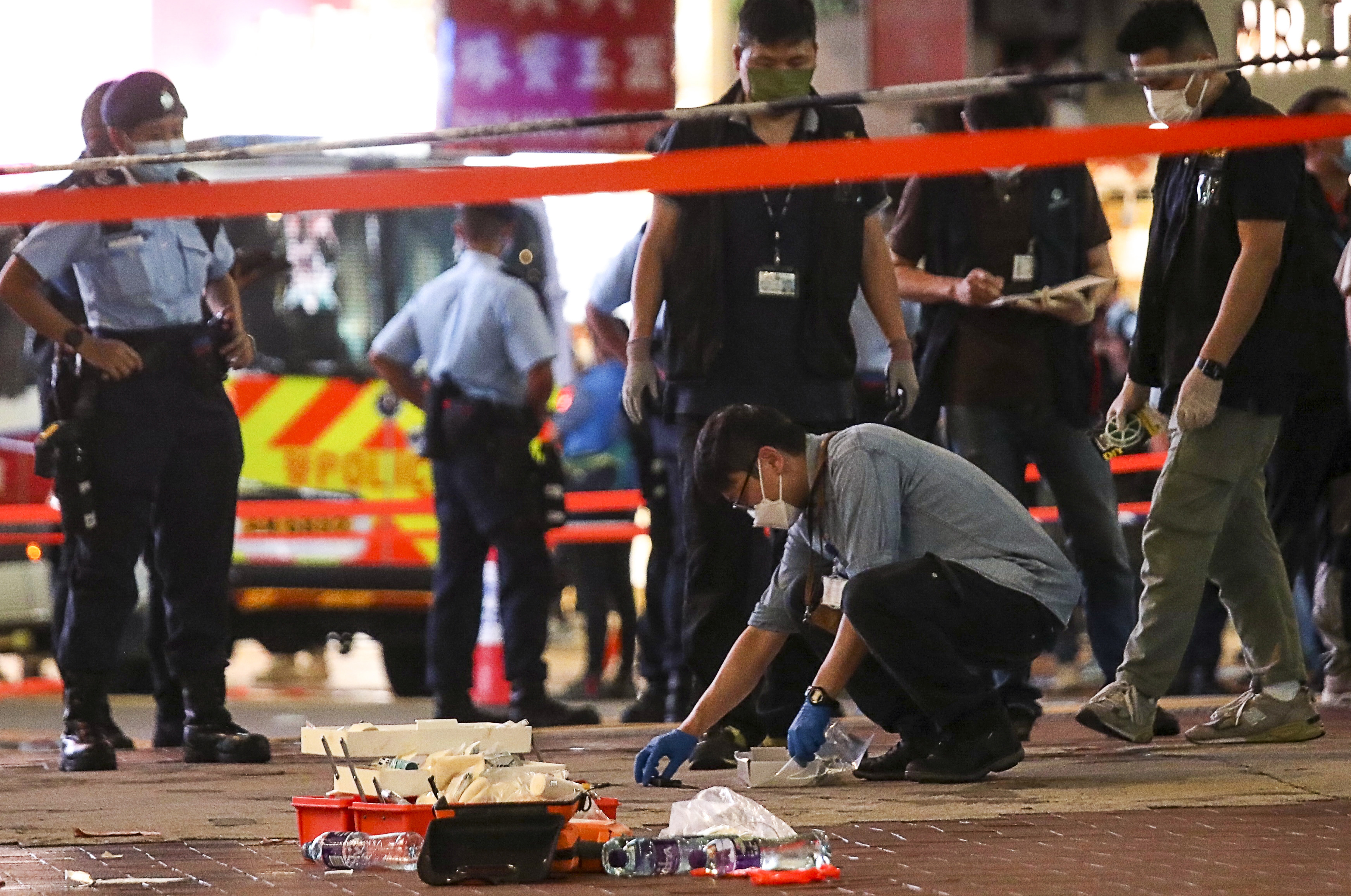 The Causeway Bay scene of a lone wolf knife attack on a police officer on the 2021 anniversary of the city’s return to Chinese rule. Photo: Xiaomei Chen