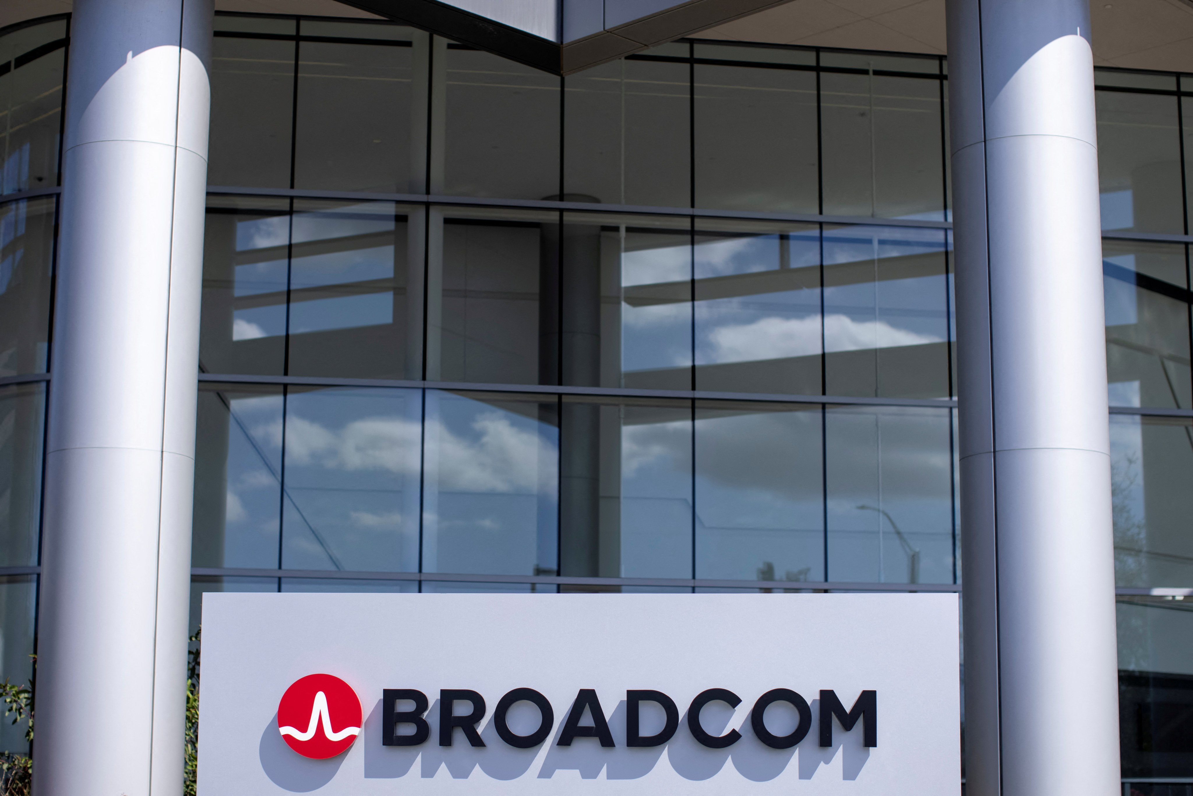 The Broadcom logo is shown outside one of their office complexes in Irvine, California, March 4, 2021. Photo: Reuters