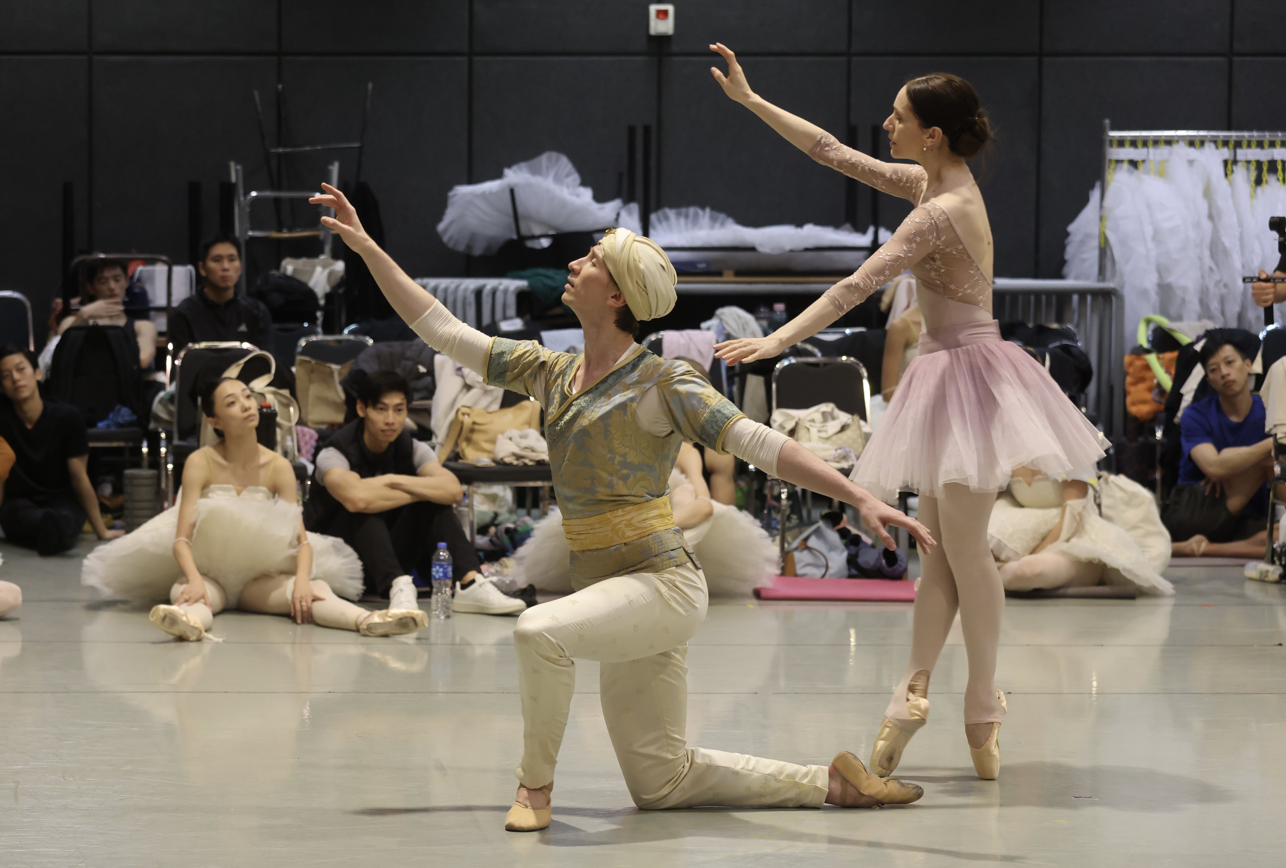 Marianela Nunez (right) and Vadim Muntagirov, from the UK’s Royal Ballet, rehearse for their roles as guest dancers with the Hong Kong Ballet for two performances of “La Bayadere”. Photo: Jonathan Wong