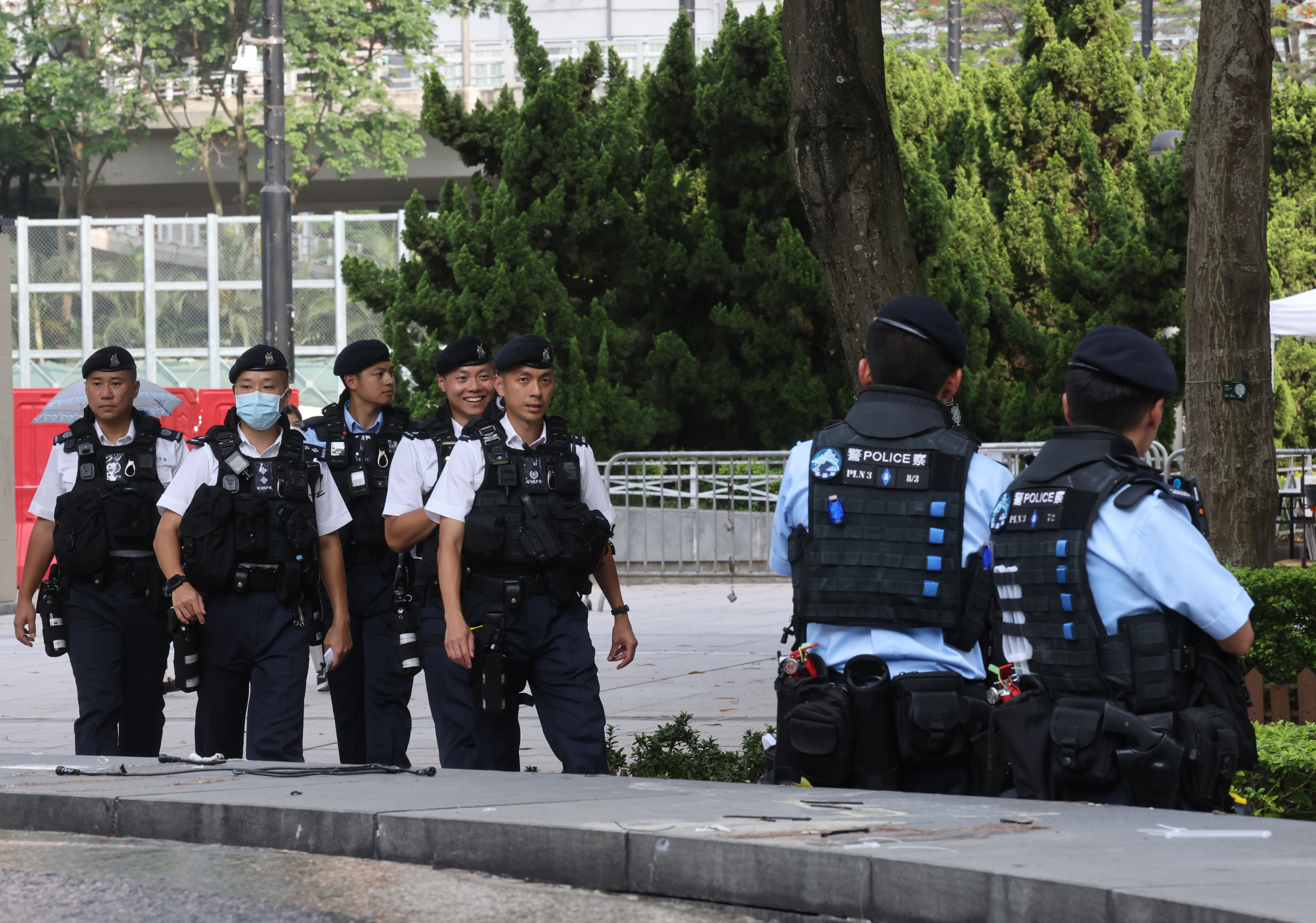 Police at Victoria Park in Causeway Bay ahead of the June 4th incident anniversary. Photo: SCMP / Jonathan Wong