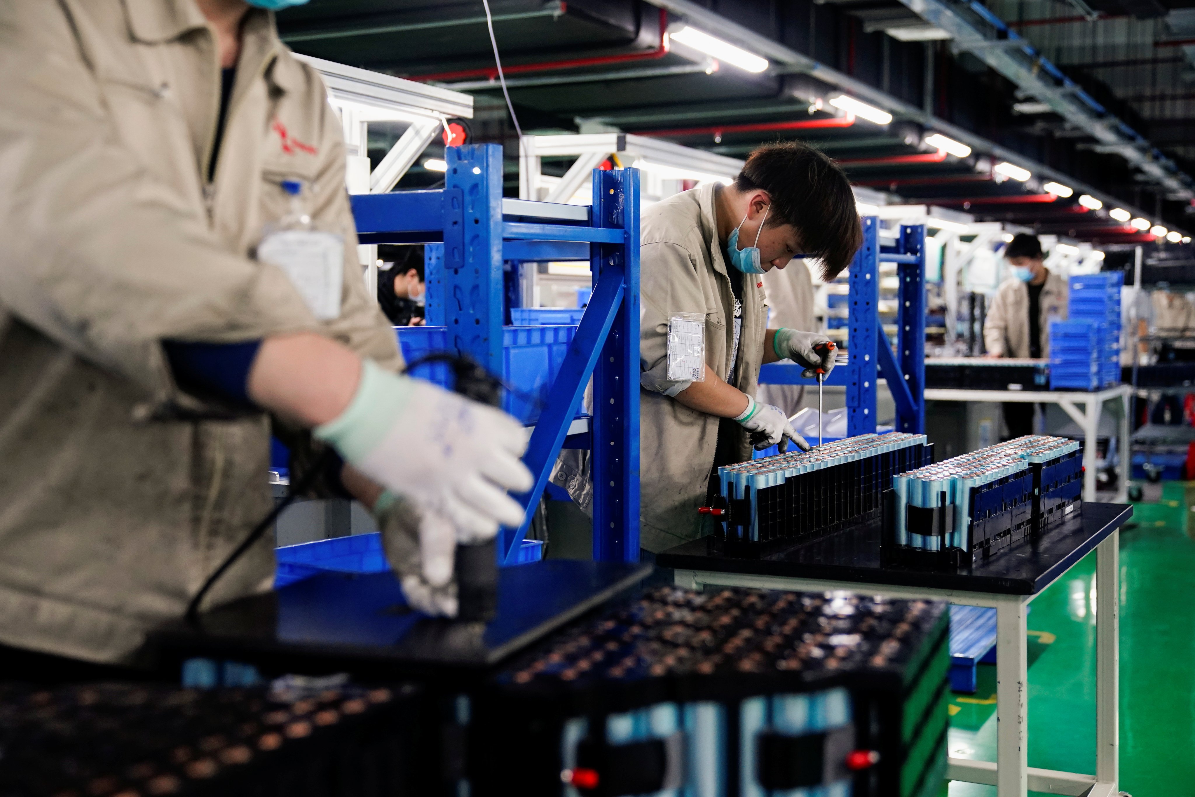 Employees work on the production line of electric vehicle battery manufacturer Octillion in Hefei, Anhui province, China in 2021. China’s dominance of EV battery production has aroused concern in some countries. Photo: Reuters 