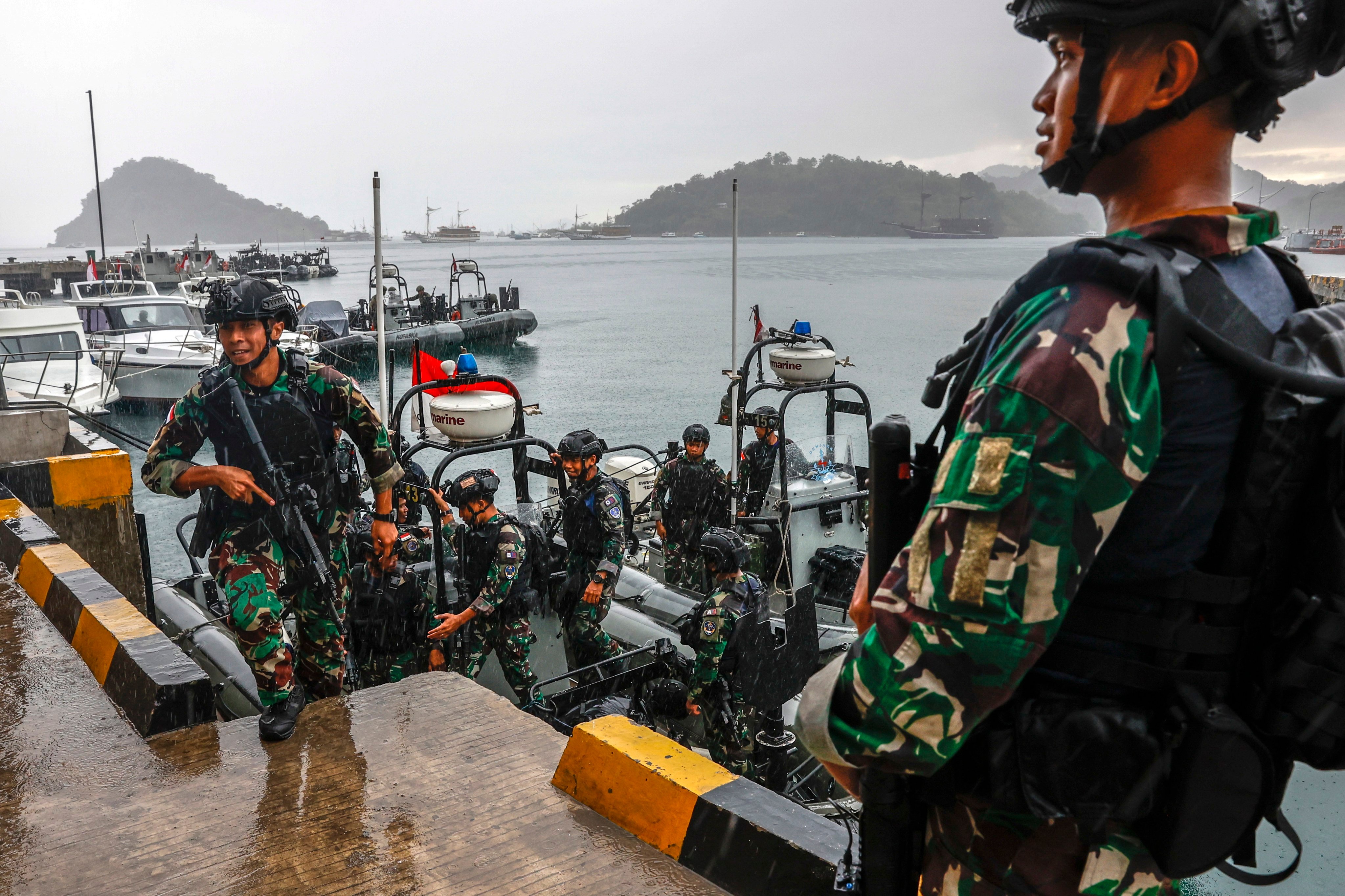 Members of the Indonesian Navy’s special forces disembark after a patrol near the main venue of the Asean summit hosted in East Nusa Tenggara province last month. Photo: EPA-EFE
