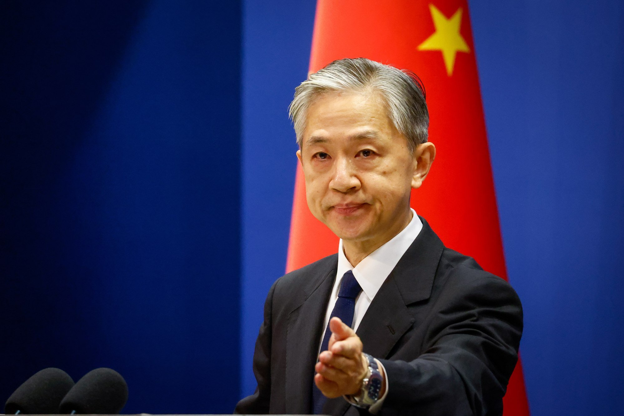 Chinese foreign Ministry spokesman Wang Wenbin addresses the media in Beijing on Monday. Photo: EPA-EFE