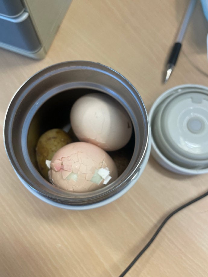 “Self-cooking’s objective is, of course, to taste bad but be healthy,” wrote one user, showing off two boiled eggs in a can. Photo: Weibo
