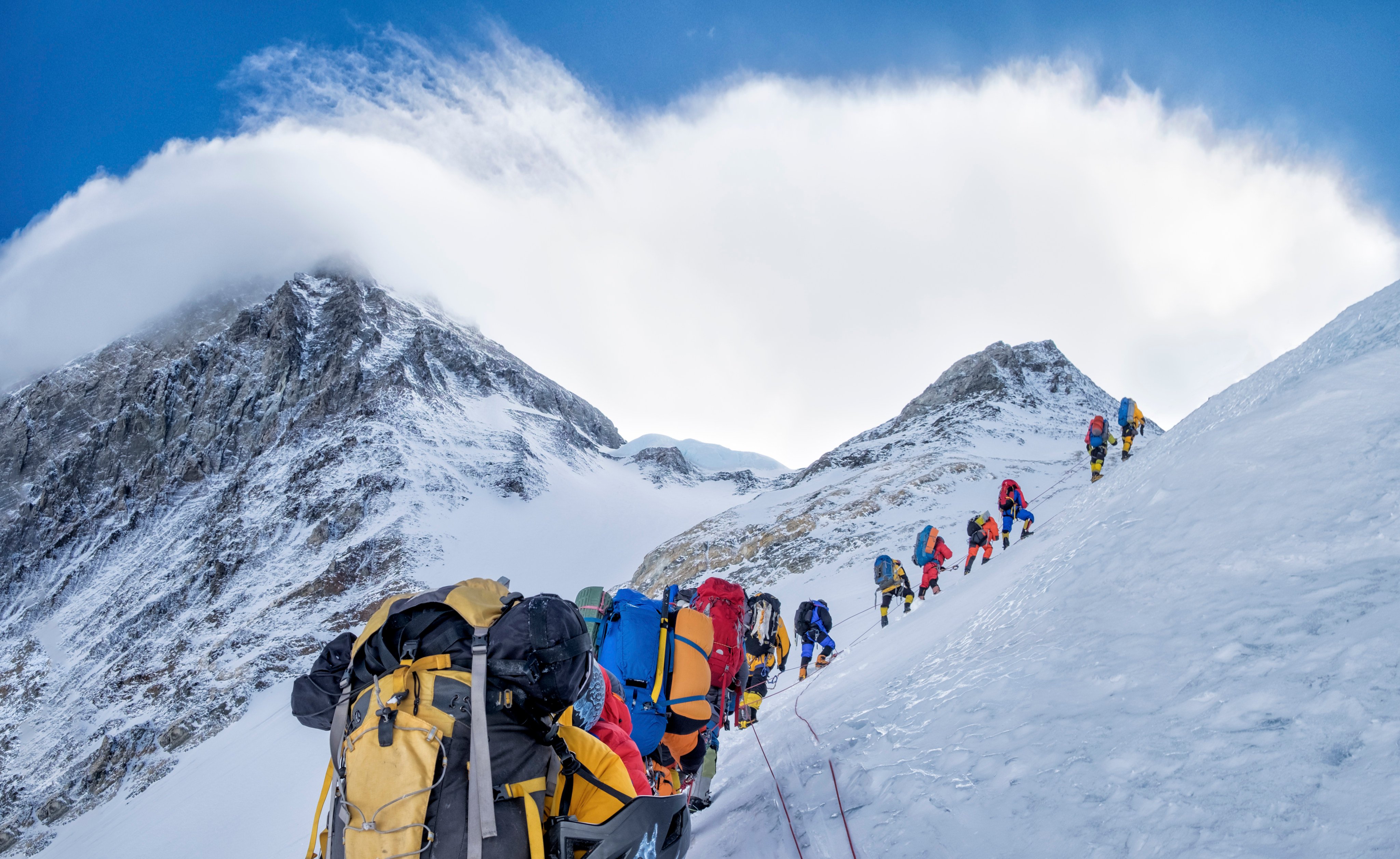 Roped team ascending Everest. Photo: Getty Images