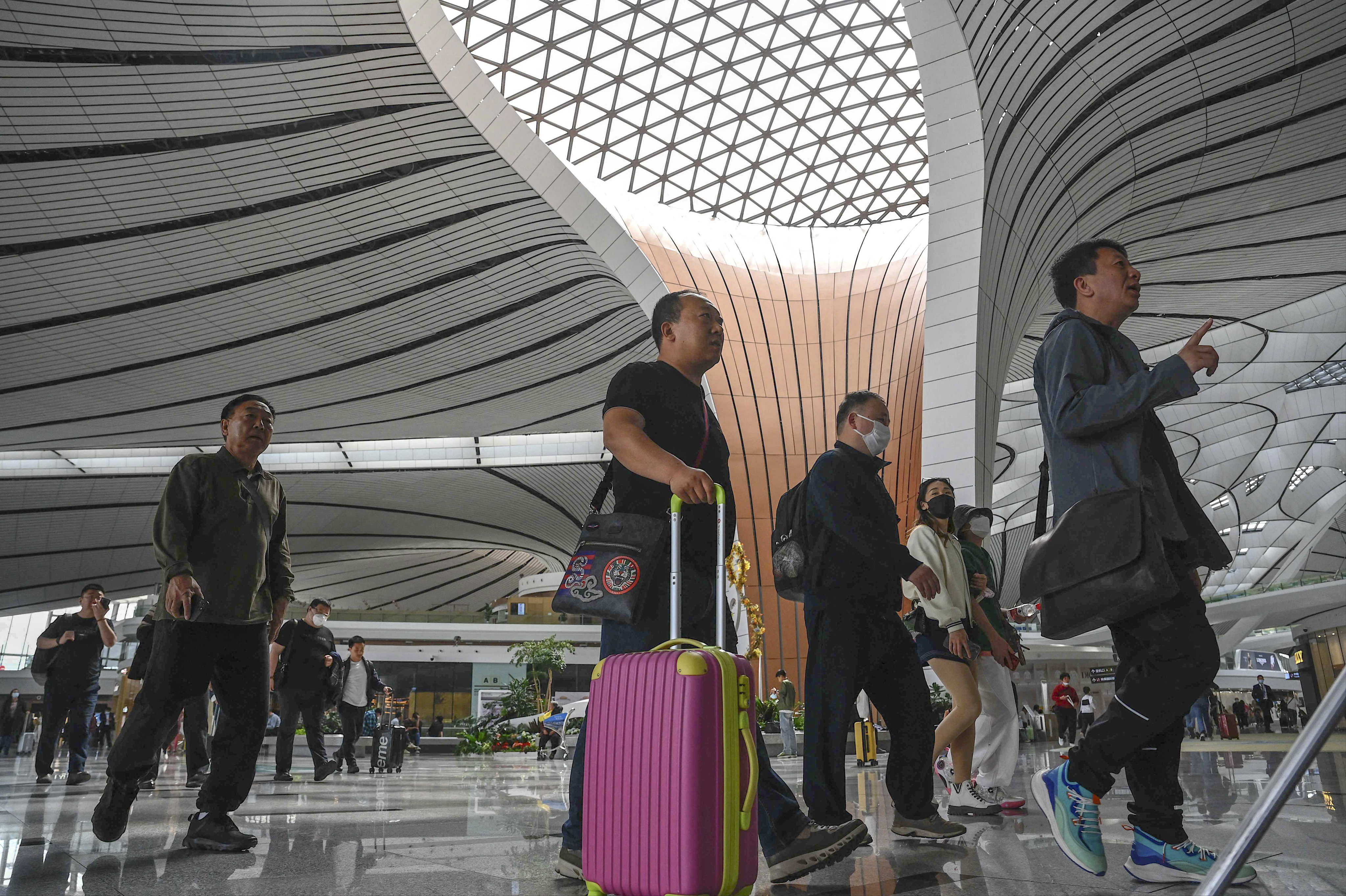 Passengers at the Beijing Daxing International Airport in April. The number of flights between China and the United States remains at just 6 per cent of 2019 levels amid tensions between the two sides. Photo: AFP