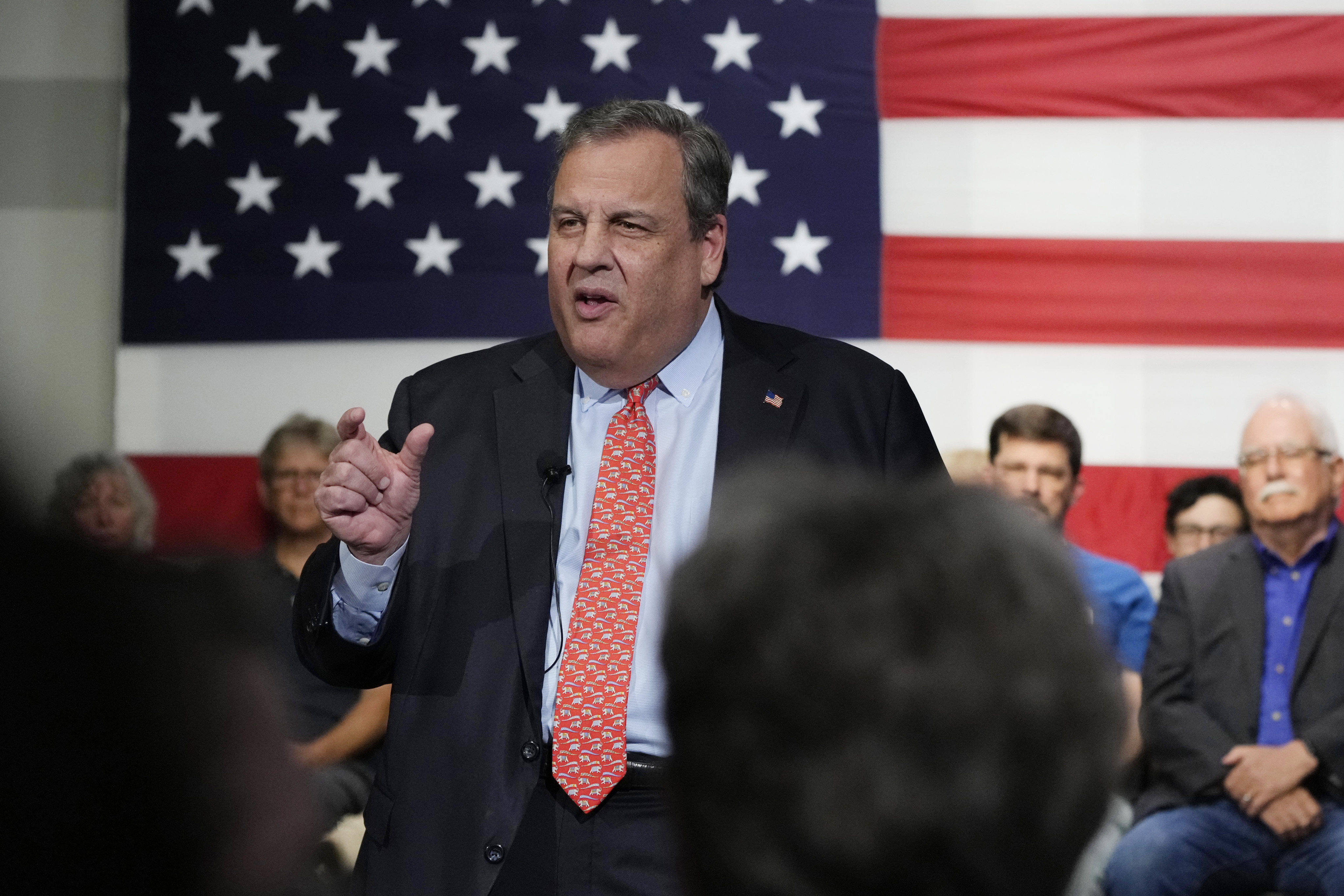 Republican presidential candidate Chris Christie gestures during a gathering in Manchester, New Hampshire, on Tuesday. Photo: AP