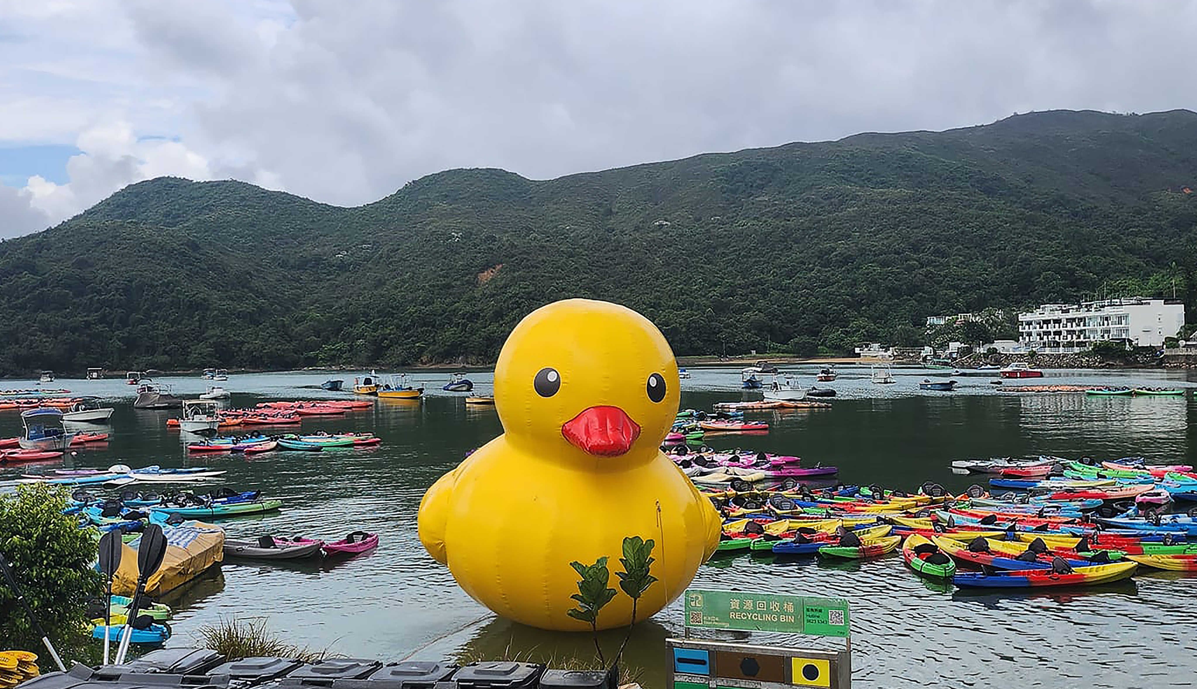 Owners of the giant rubber duck say they were told to remove the figure from waters off Sai Kung. Photo: Facebook/Green Egg Island Canoe and Kayak Rental