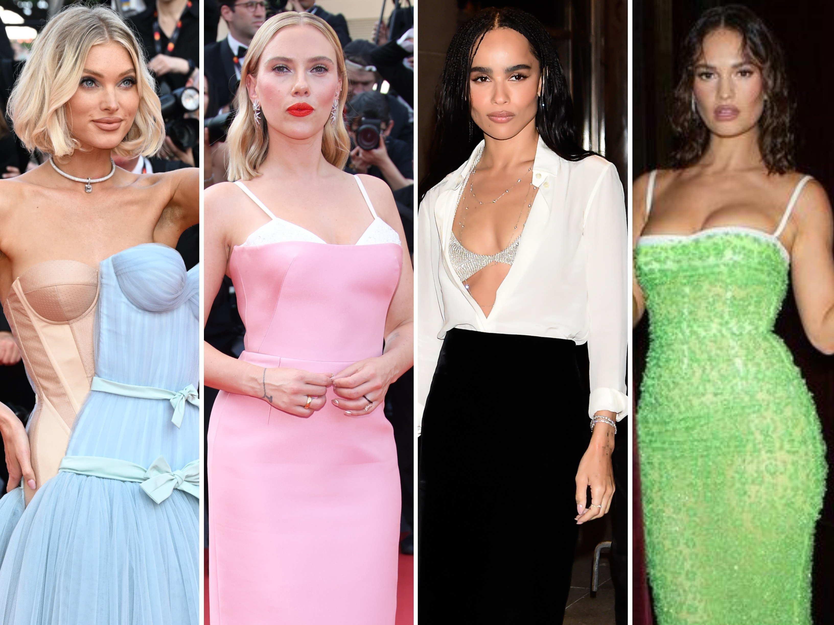 Elsa Hosk, Scarlett Johansson, Zoë Kravitz and Lily James are all embracing the exposed bra trend. Photos: Getty Images, DPA, @lilyjamesofficial/Instagram