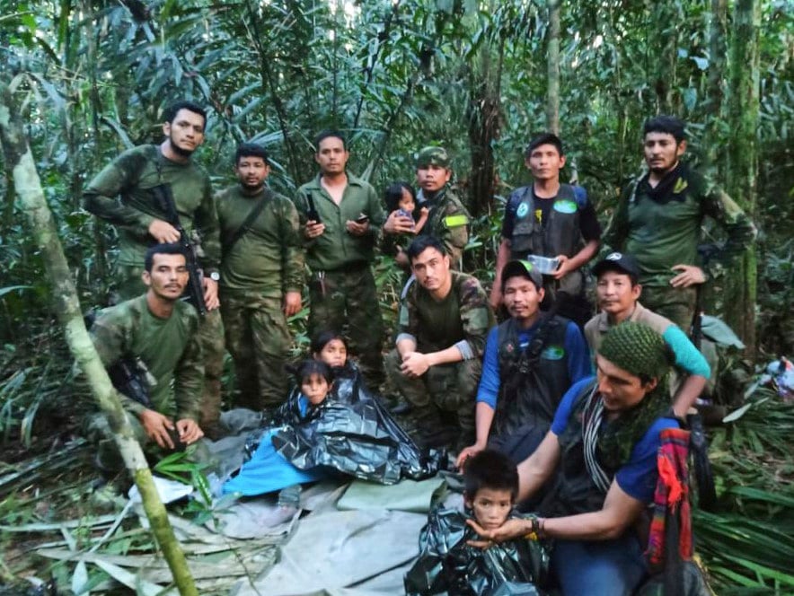 Four Indigenous children were found alive on Friday after spending more than a month lost in a Colombian forest following a small plane crash that triggered a massive rescue operation. Photo: Colombia’s Armed Force Press Office via AP