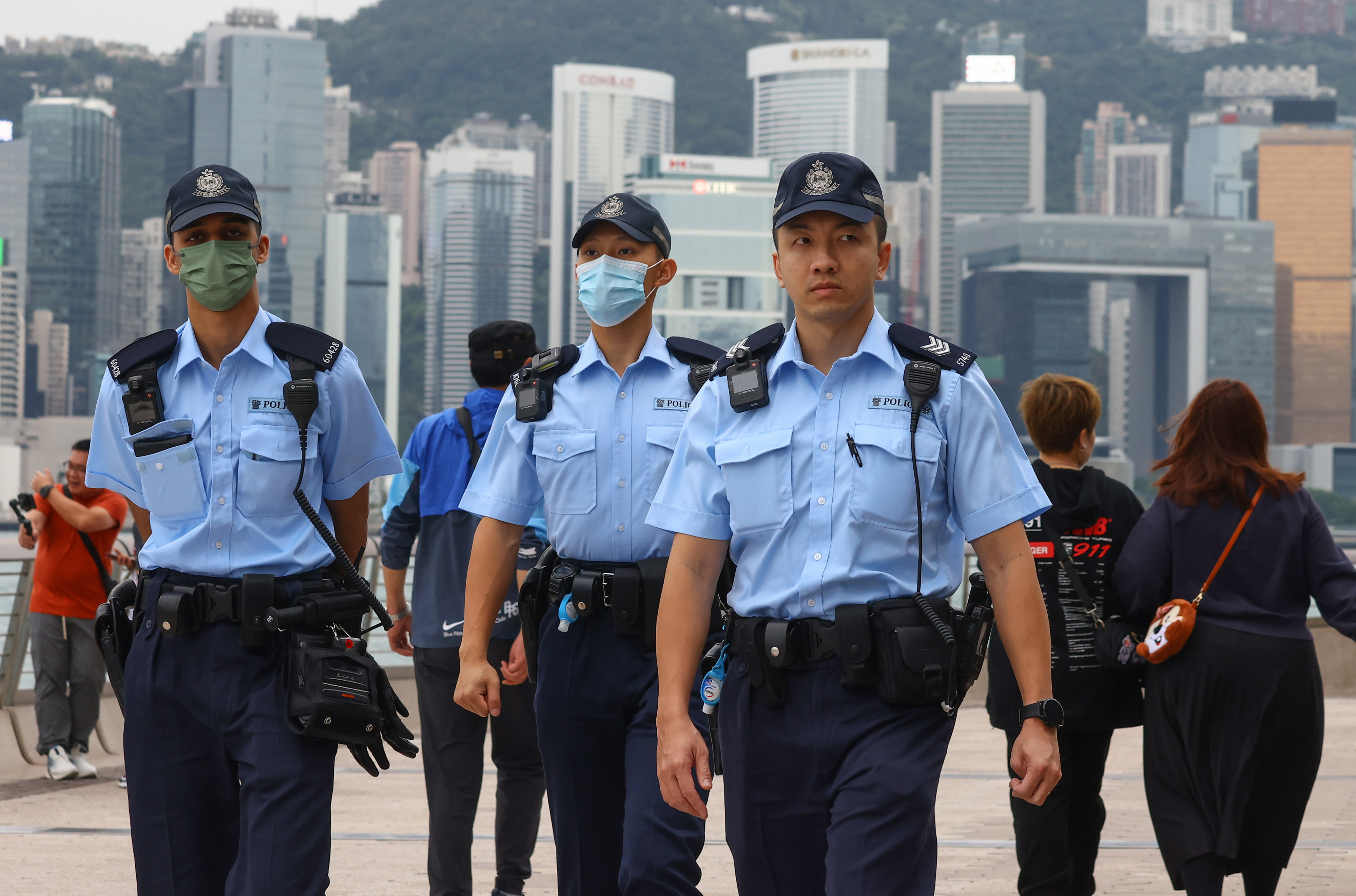 Officers on patrol at the Avenue of Stars in Tsim Sha Tsui. Photo: Dickson Lee