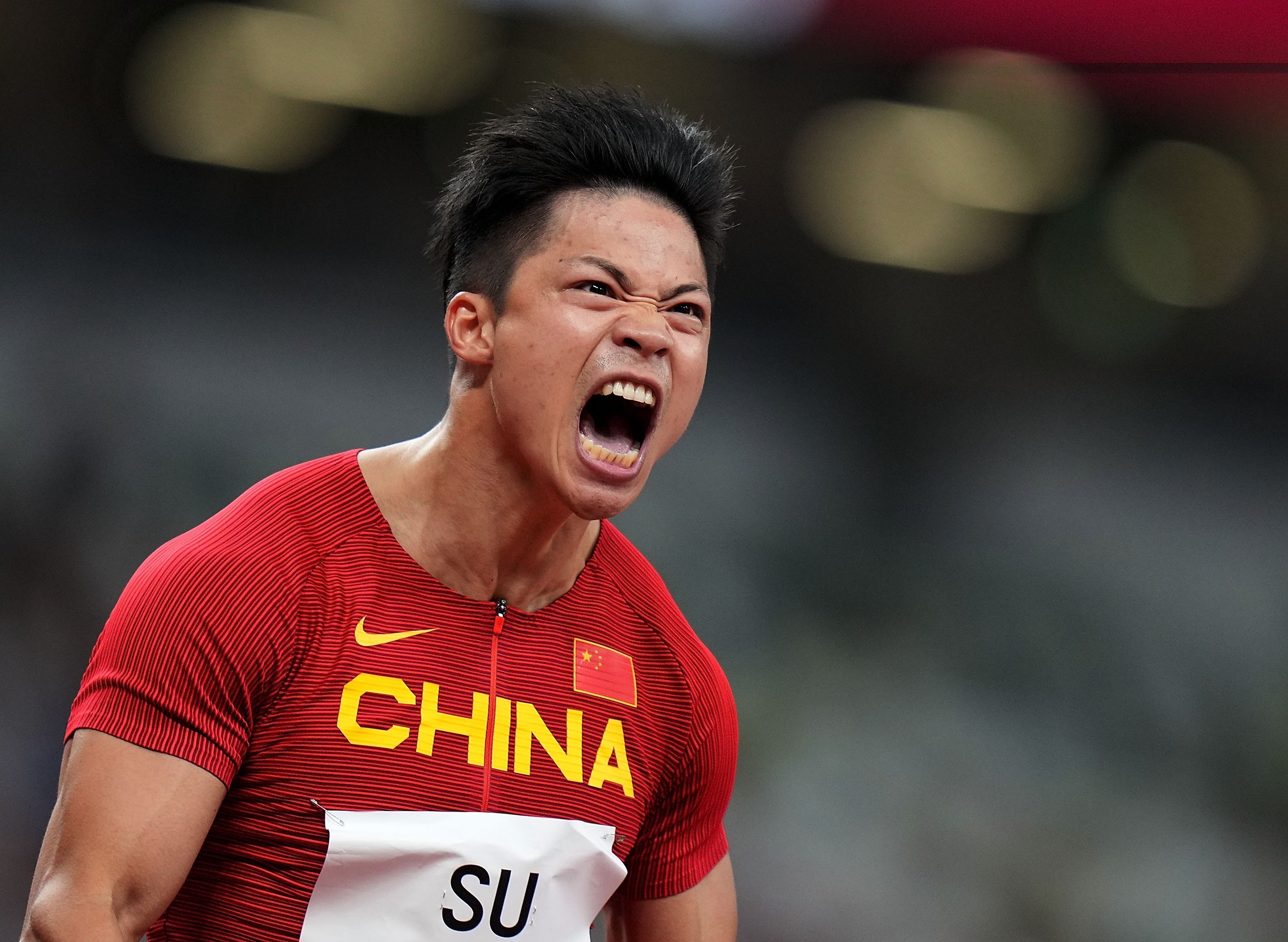 Su Bingtian roars after reaching the 100m final at the Tokyo Olympics. Photo: Xinhua