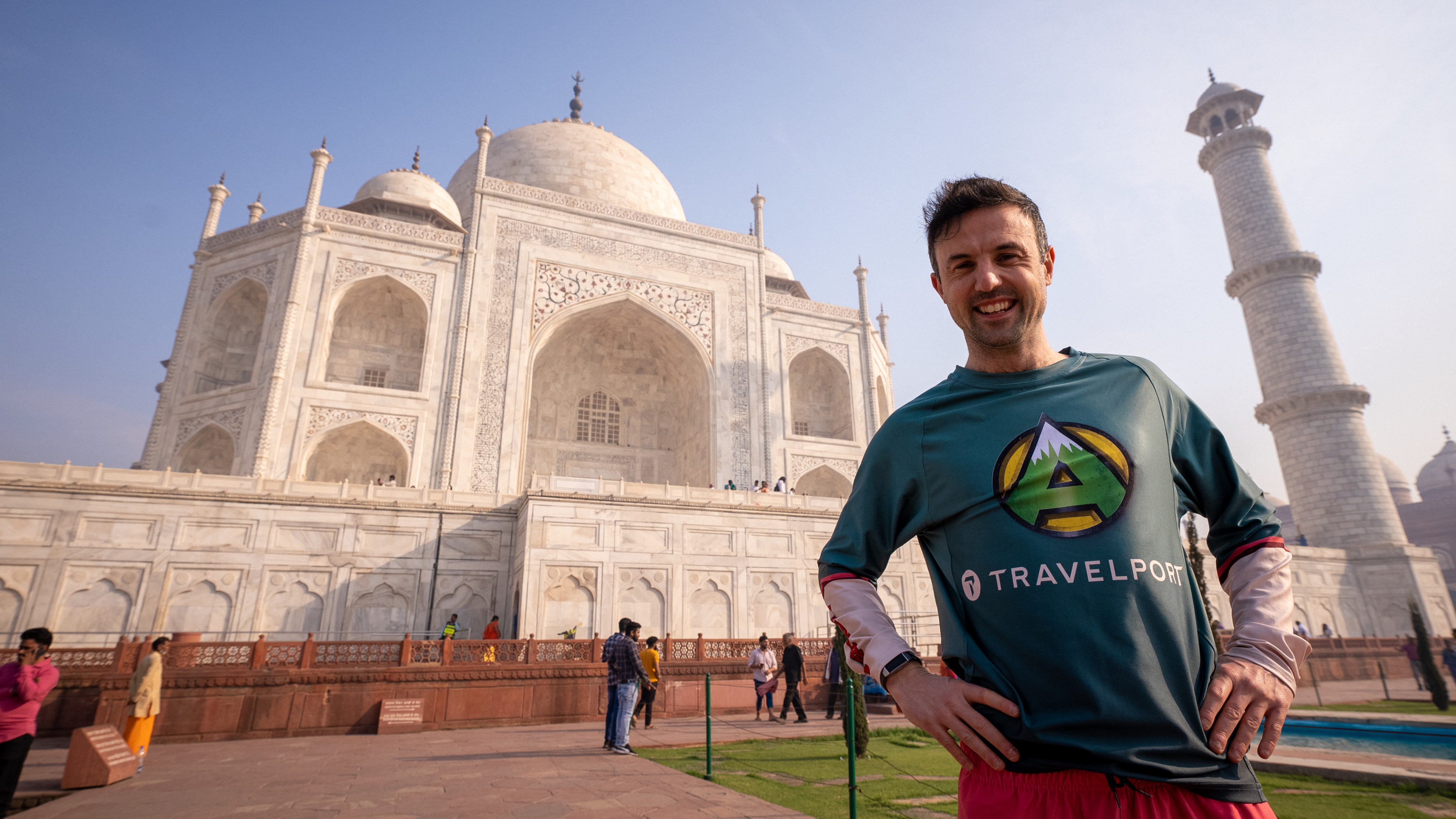 Jamie McDonald set a Guinness World Record for visiting the new Seven Wonders of the World in seven days. Above: McDonald at the Taj Mahal in Agra, India. Photo: Travelport