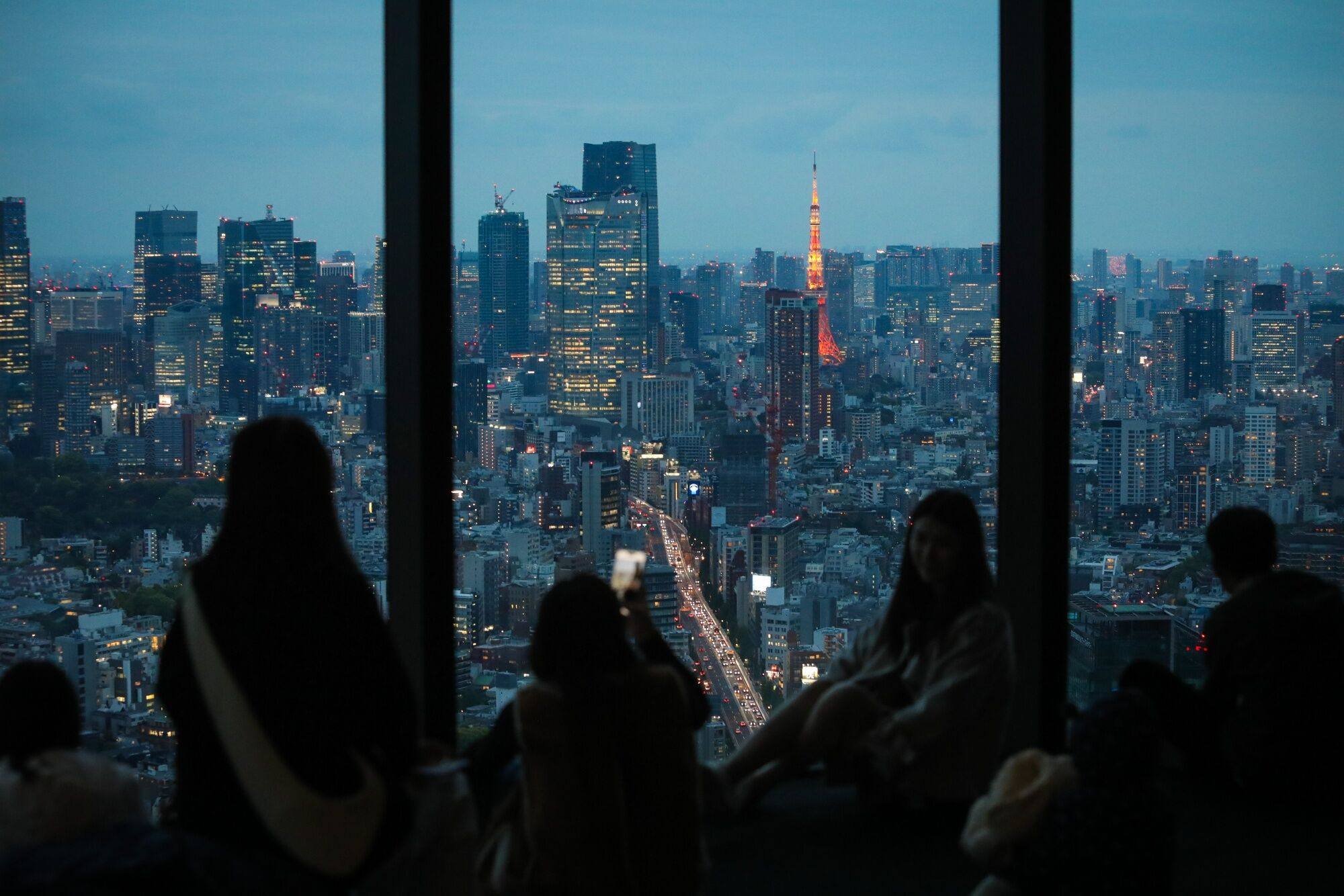 A view from the Shibuya Sky observation deck at the rooftop of Shibuya Scramble Square in Tokyo on April 25. Commercial property prices in Asia have held up remarkably well, unlike in Europe and the US. Photo: Bloomberg 