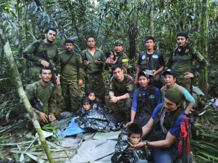Four Indigenous children were found alive on Friday after spending more than a month lost in a Colombian forest following a small plane crash that triggered a massive rescue operation. Photo: Colombia’s Armed Force Press Office via AP