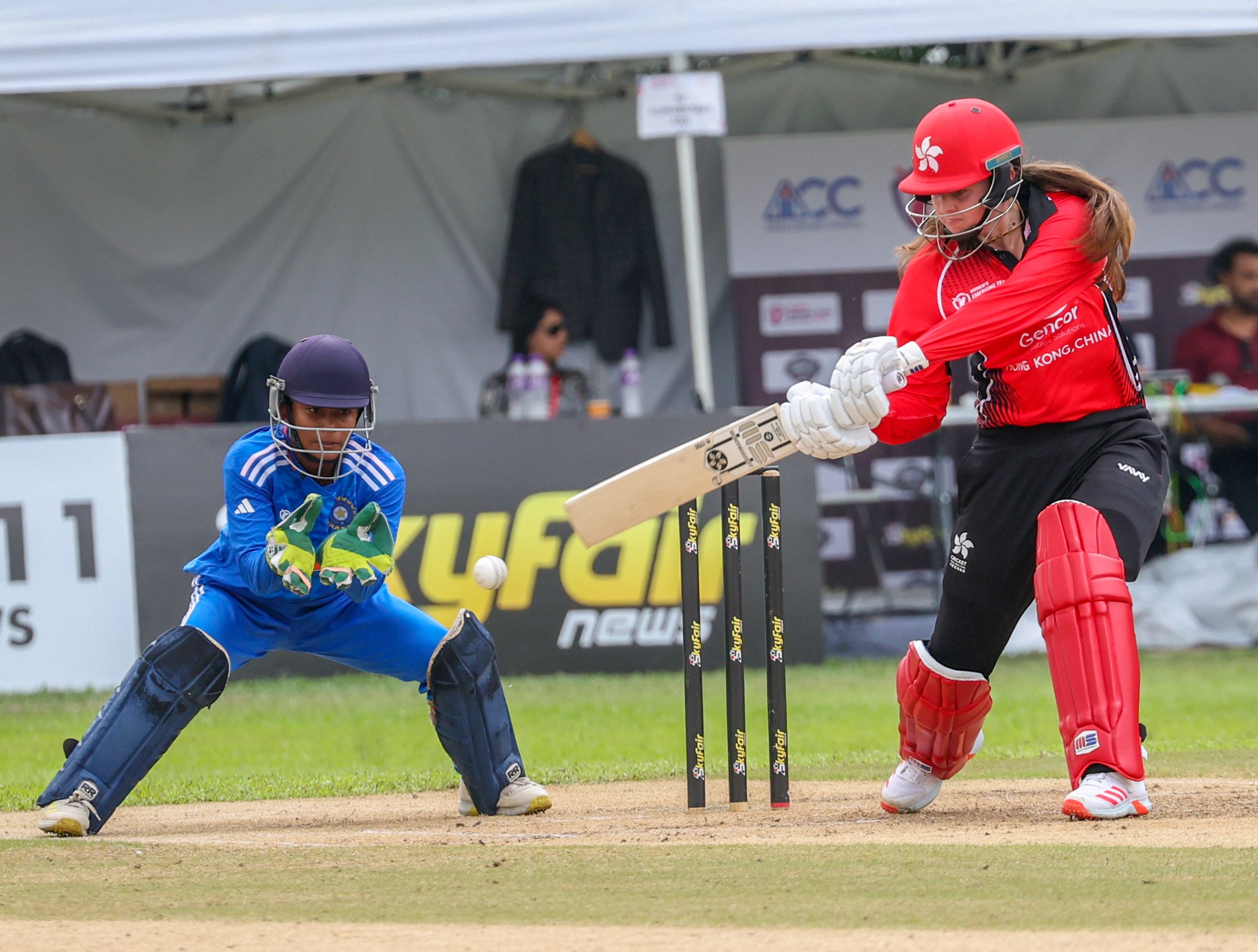 Hong Kong’s Marina Buonocore Antonia Lamplough plays a shot during the ACC Women’s Emerging Teams Cup cricket match against India A at Tin Kwong Recreation Ground in Ma Tau Wai. Photo: Yik Yeung-man