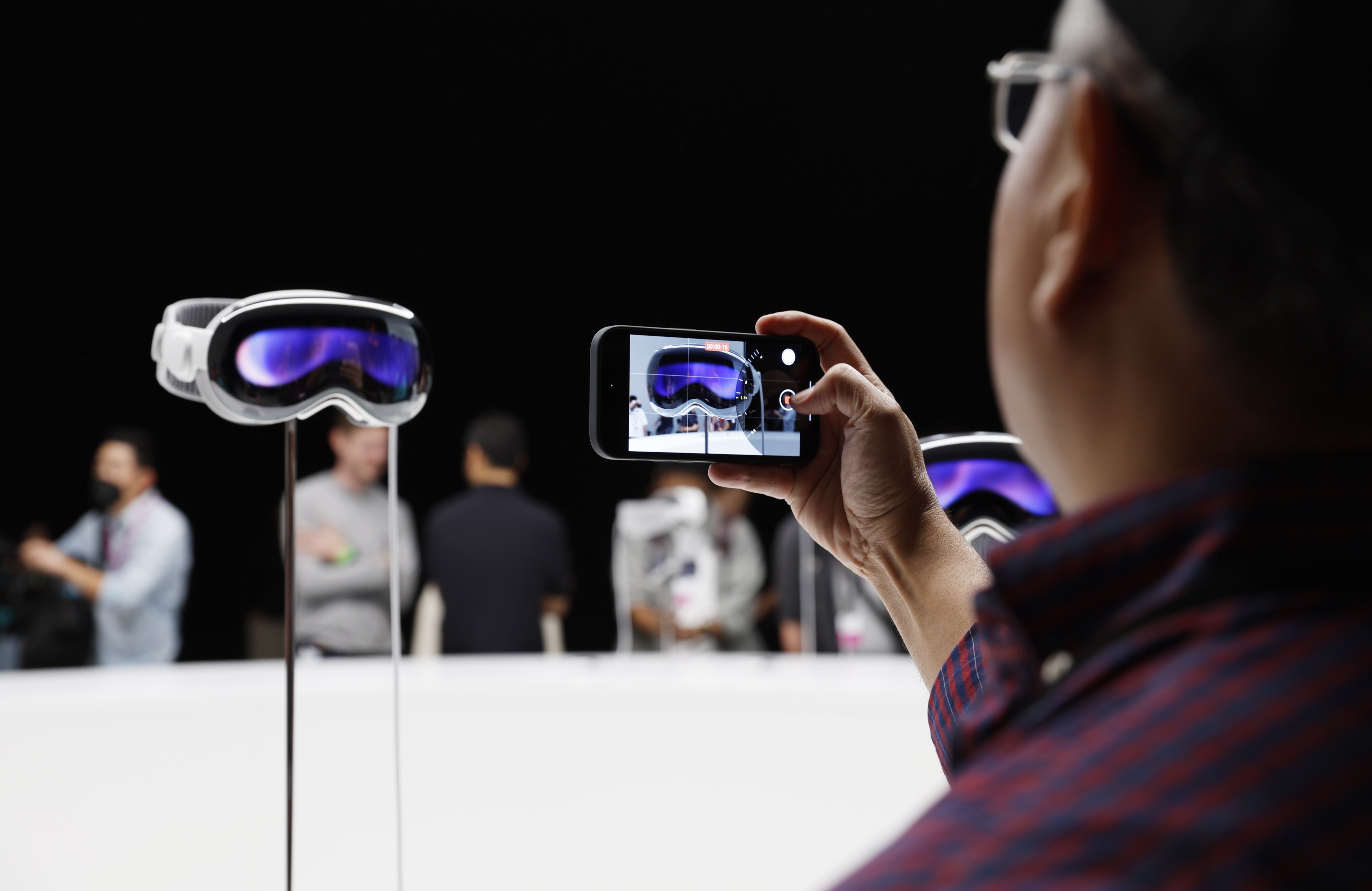 Apple’s new Vision Pro mixed-reality headset is seen on display during the company’s Worldwide Developers Conference, held at the Apple Park campus in Cupertino, California, on June 5, 2023. Photo: EPA-EFE