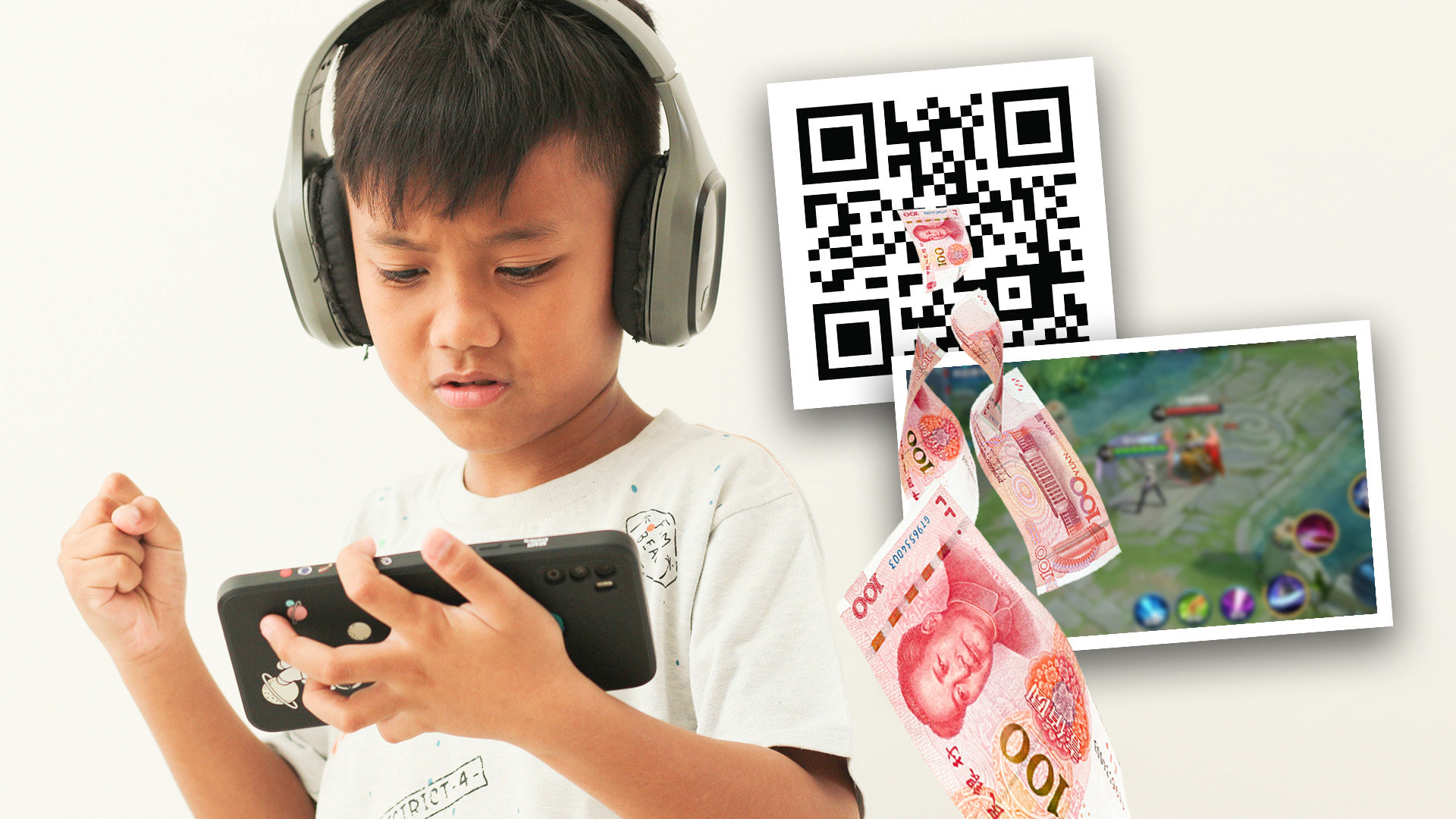 Fraudsters running a “free gaming skins” racket scammed a 10-year-old by in rural China out of US$2,800, reigniting concerns about internet crime and child mobile phone addiction. Photo: SCMP composite