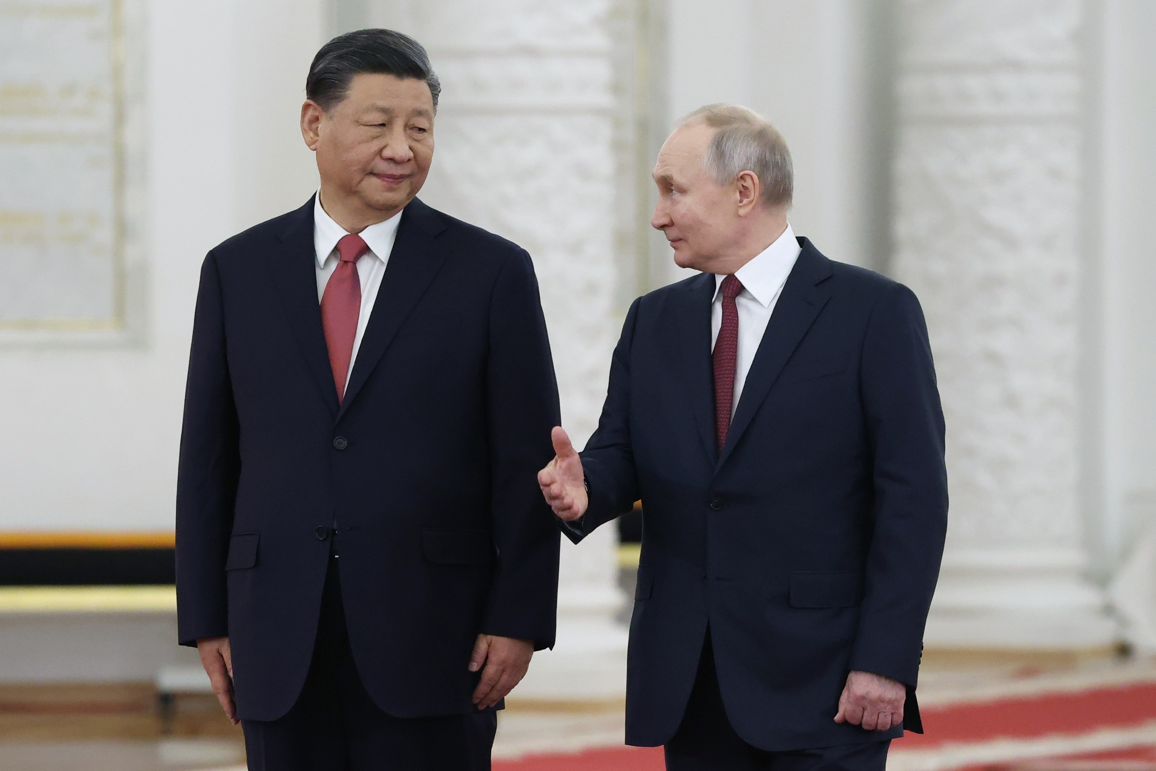 Chinese leader Xi Jinping and Russian President Vladimir Putin meet in Moscow on March 21. Photo: AP