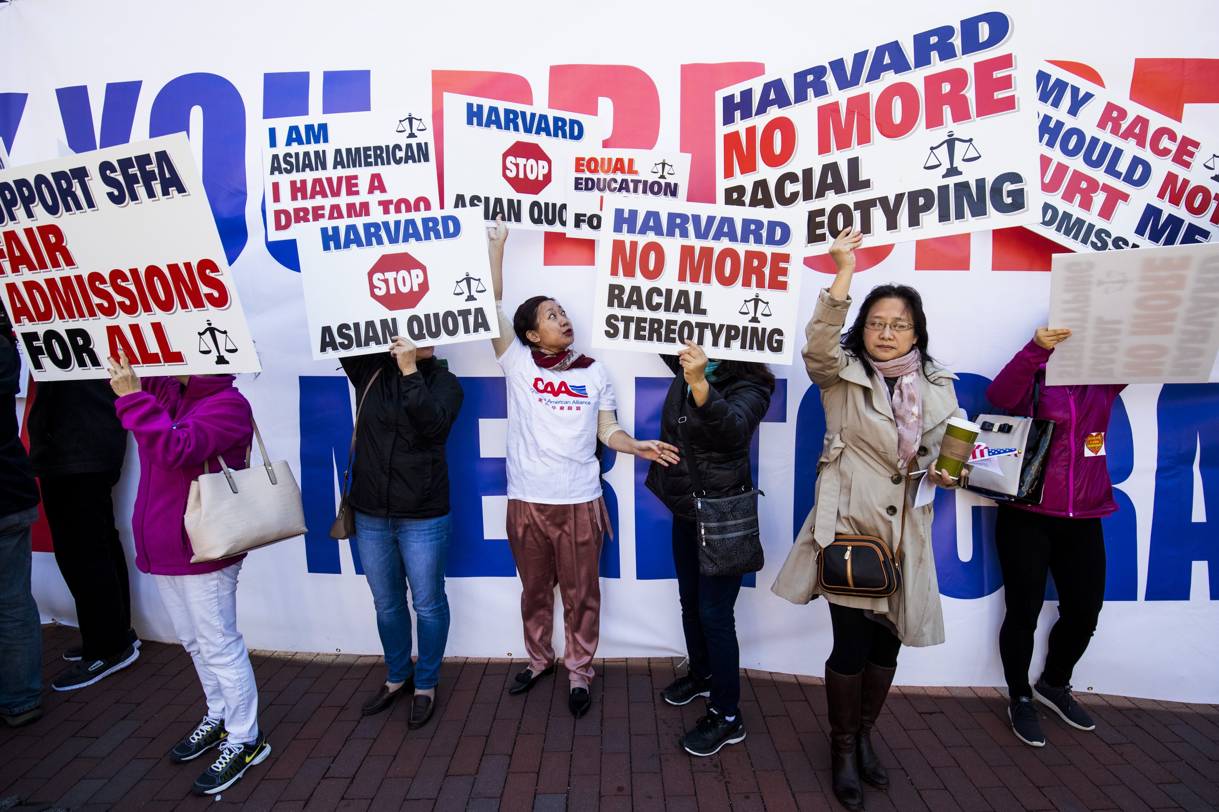 Demonstrators protests against Harvard University’s admission process at Copley Square in Boston, Massachusetts, on October 14, 2018. Since 2014, Students for Fair Admissions, an anti-affirmative action group, has been fighting a case against Harvard for an unfair admissions policy it says discriminates against Asian-Americans. Photo: Bloomberg