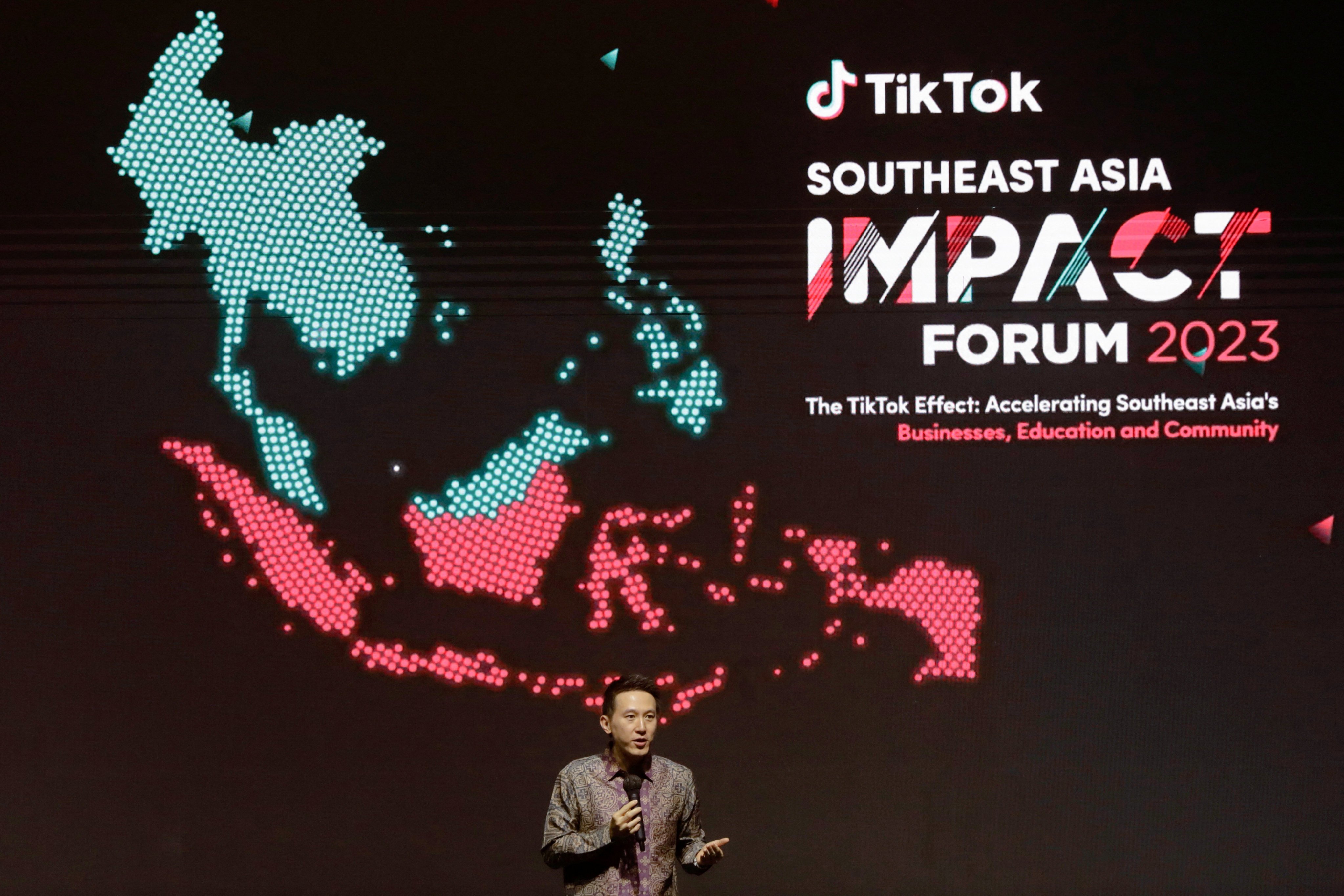 TikTok CEO Shou Zi Chew at the TikTok Socio-Economic Impact Report event in Jakarta, Indonesia. Photo: Reuters