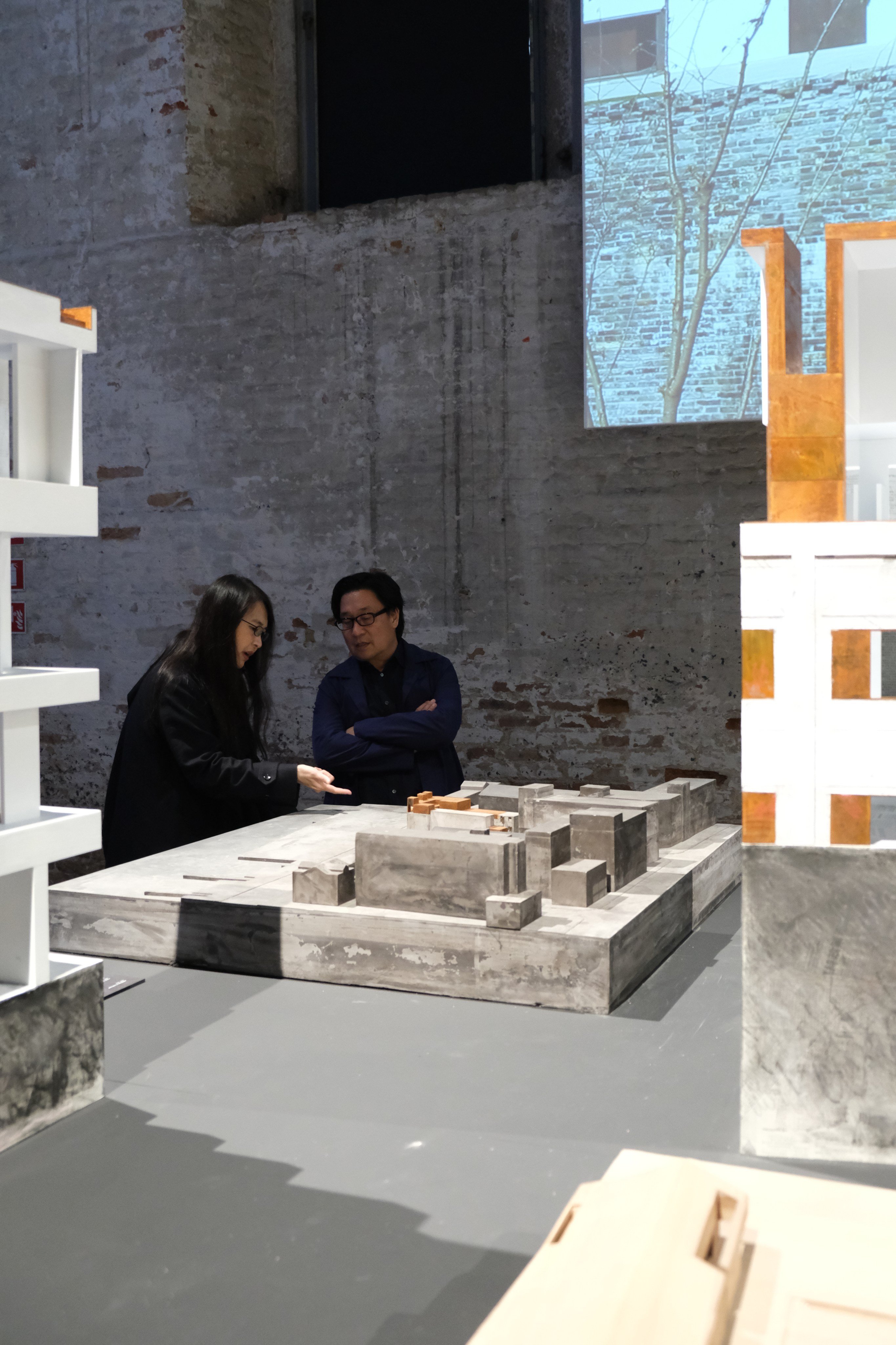 Lyndon Neri (right) and Rosanna Hu of Chinese architecture firm Neri&Hu at the 18th Venice Biennale of Architecture with their installation “Liminality”, which highlights their adaptive reuse philosophy. Photo: Jeremiah Neri