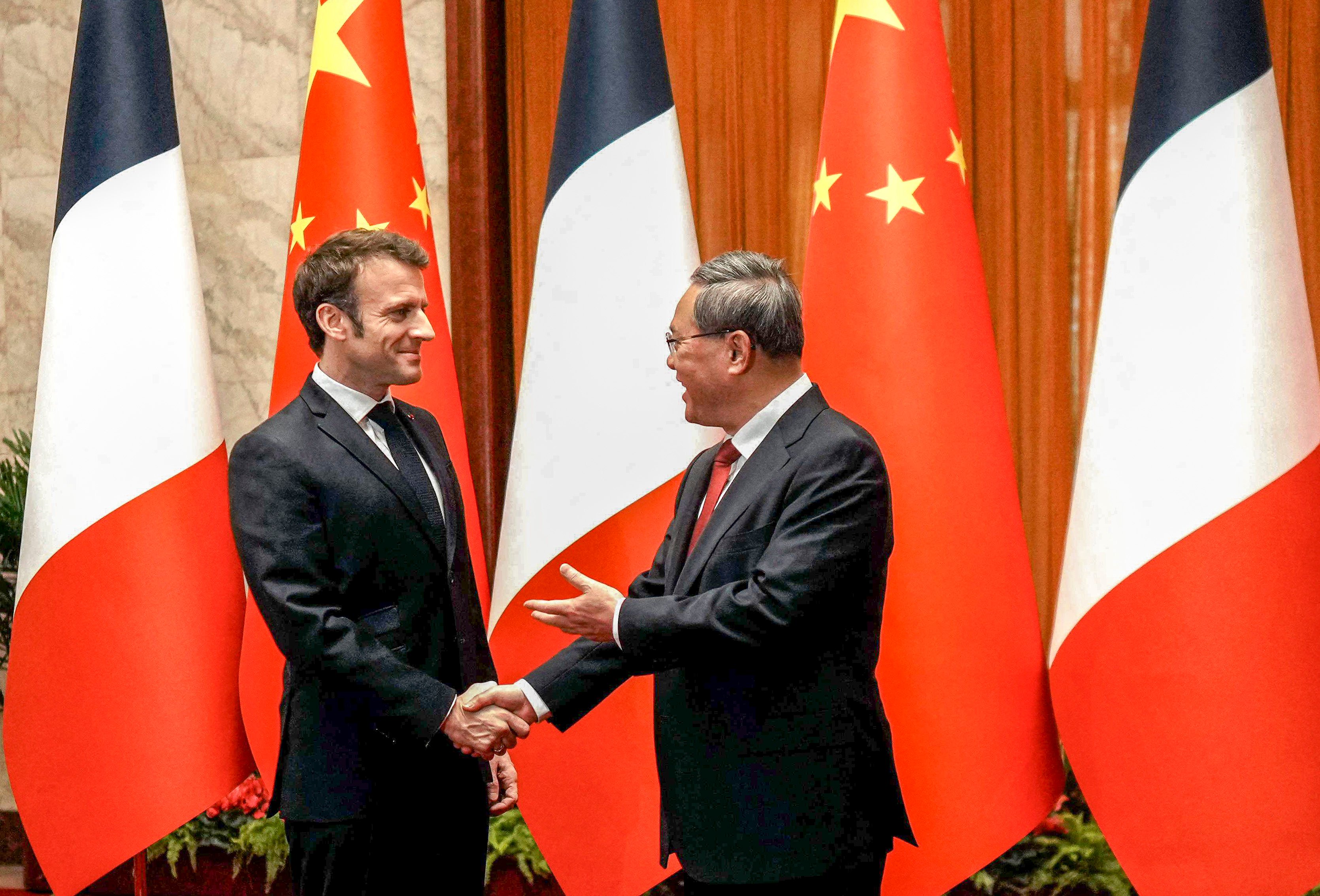 Li Qiang and Emmanuel Macron pictured during their meeting in Beijing in April. Photo: AFP
